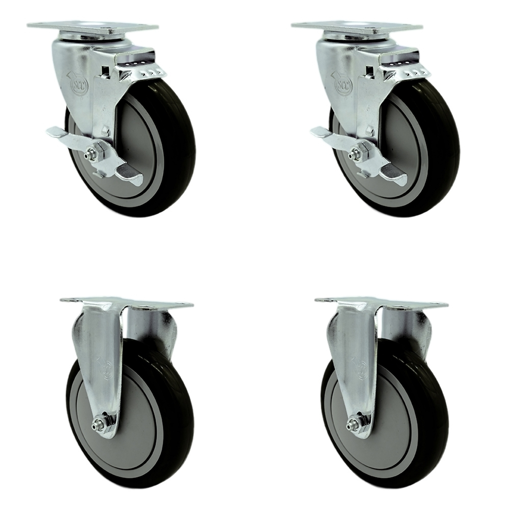 Service Caster, 5Inch x 1 1/4Inch Plate Casters, Wheel Diameter 5 in, Caster Type Swivel, Package (qty.) 4, Model SCC-20S514-PPUB-BLK-TLB-2-R514-2