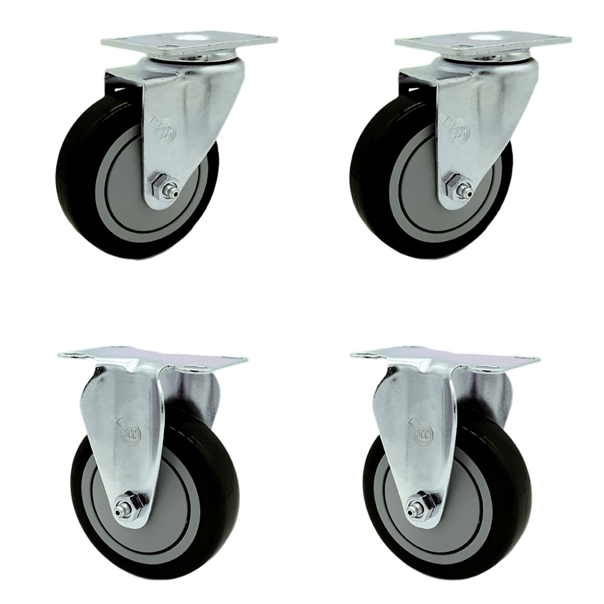 Service Caster, 4Inch x 1 1/4Inch Plate Casters, Wheel Diameter 4 in, Caster Type Swivel, Package (qty.) 4, Model SCC-20S414-PPUB-BLK-2-R414-2