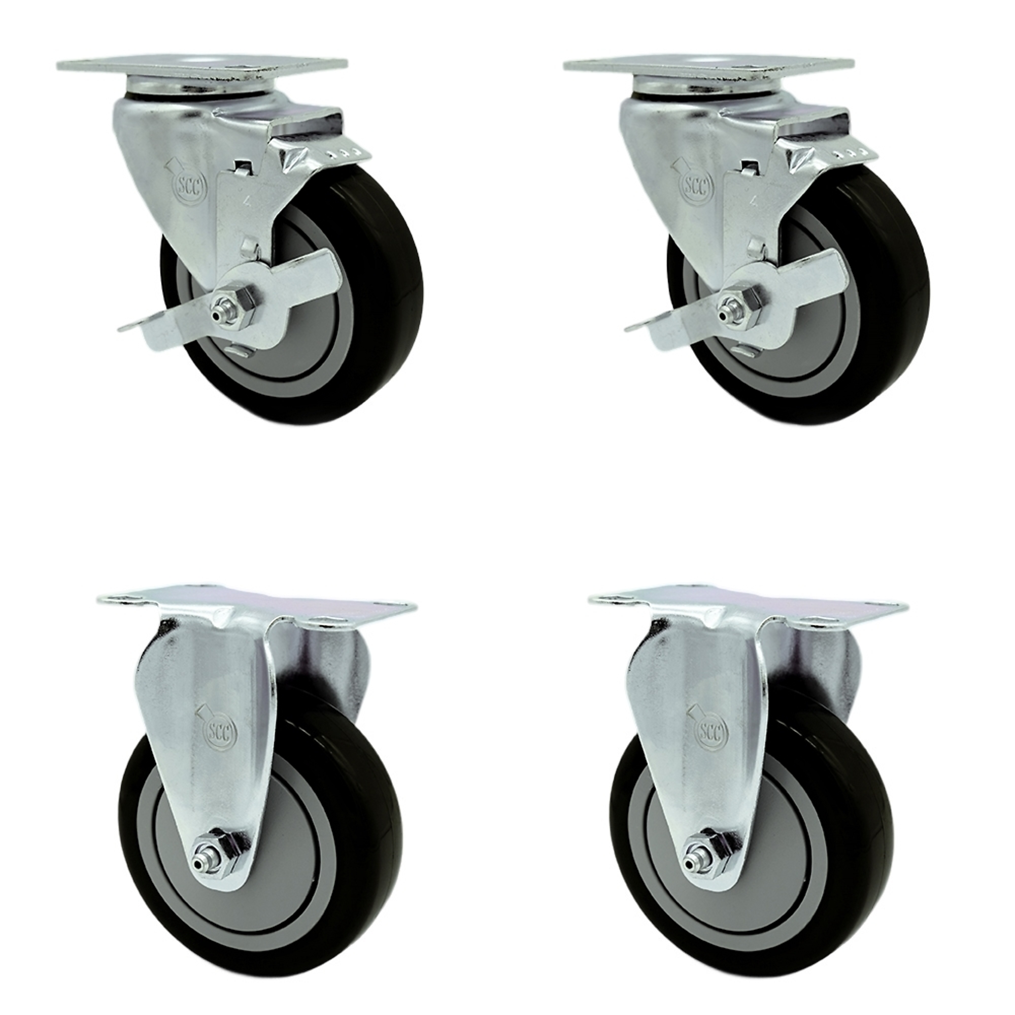 Service Caster, 4Inch x 1 1/4Inch Plate Casters, Wheel Diameter 4 in, Caster Type Swivel, Package (qty.) 4, Model SCC-20S414-PPUB-BLK-TLB-2-R414-2