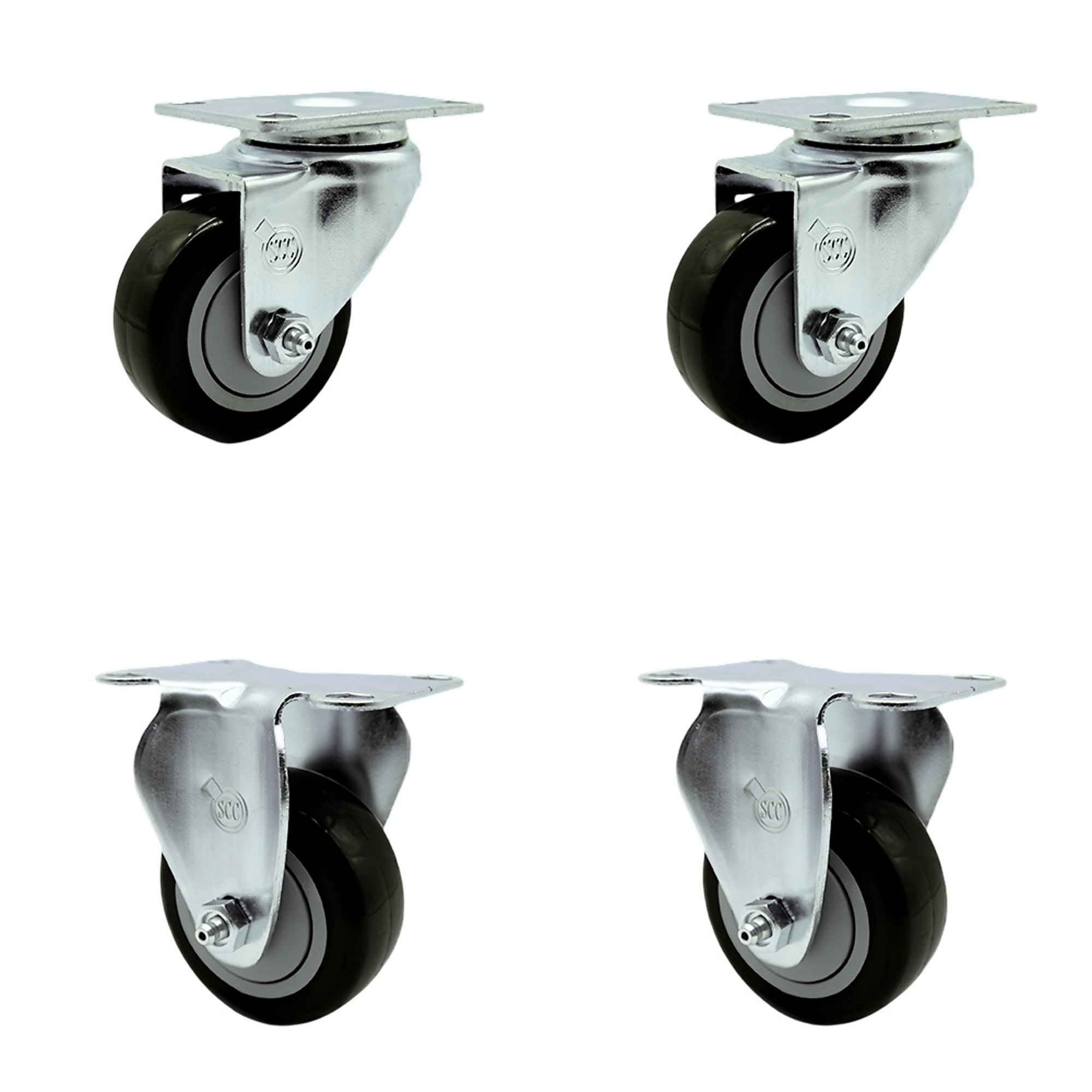 Service Caster, 3 1/2Inch x 1 1/4Inch Plate Casters, Wheel Diameter 3.5 in, Caster Type Swivel, Package (qty.) 4, Model SCC-20S3514-PPUB-BLK-2-R3514-2