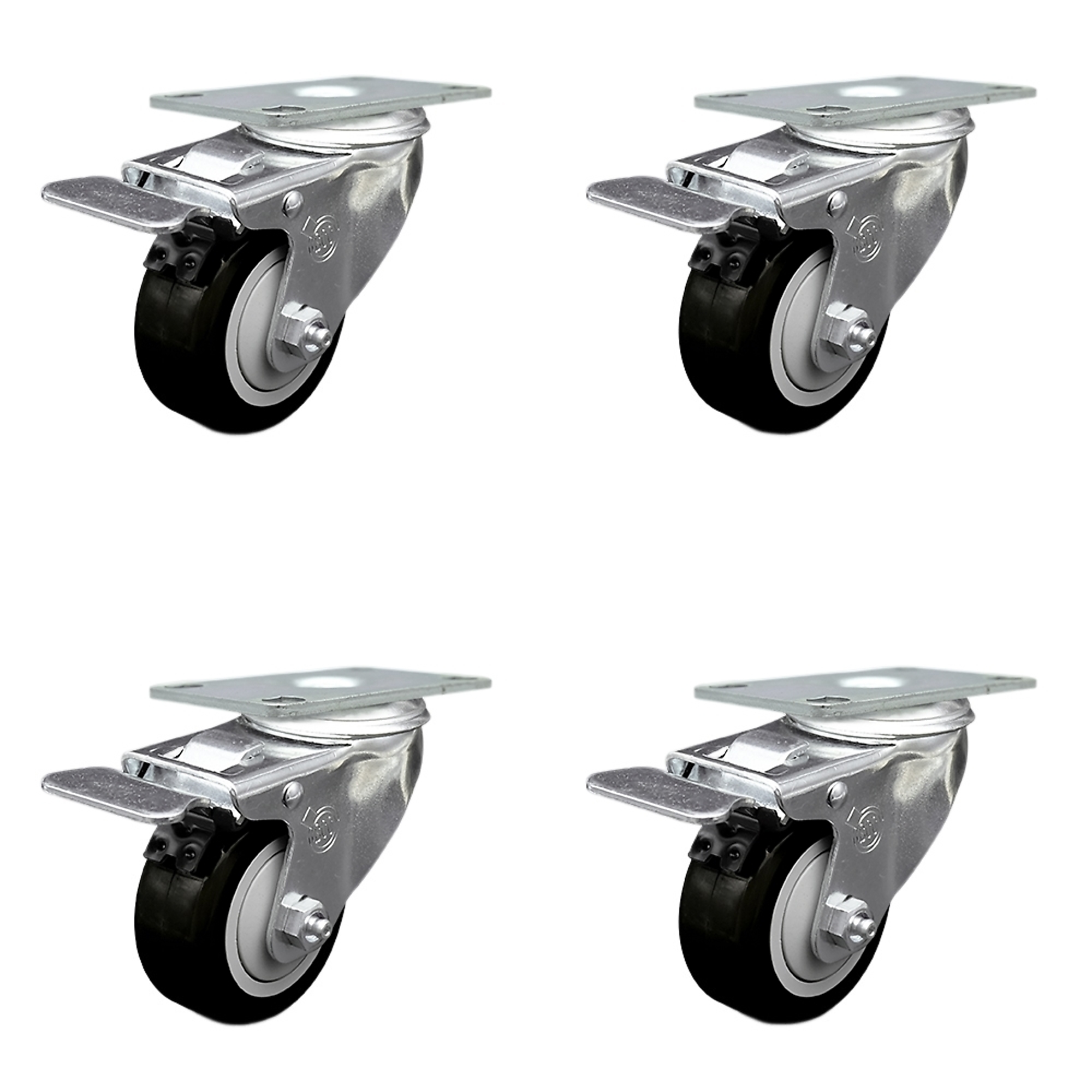 Service Caster, 3Inch x 1 1/4Inch Plate Casters, Wheel Diameter 3 in, Caster Type Swivel, Package (qty.) 4, Model SCC-TTL20S314-PPUB-BLK-4