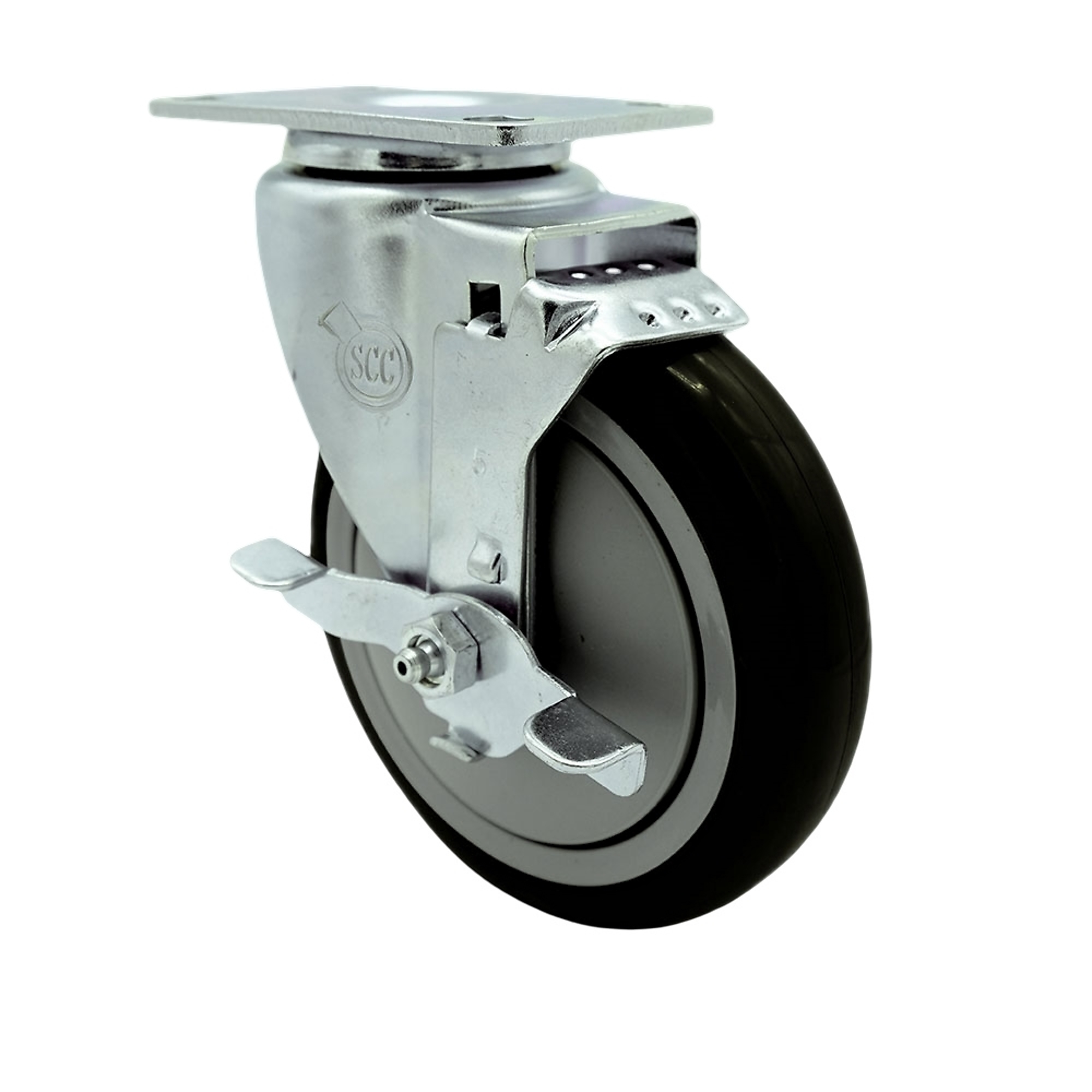 Service Caster, 5Inch x 1 1/4Inch Plate Caster, Wheel Diameter 5 in, Caster Type Swivel, Package (qty.) 1, Model SCC-20S514-PPUB-BLK-TLB