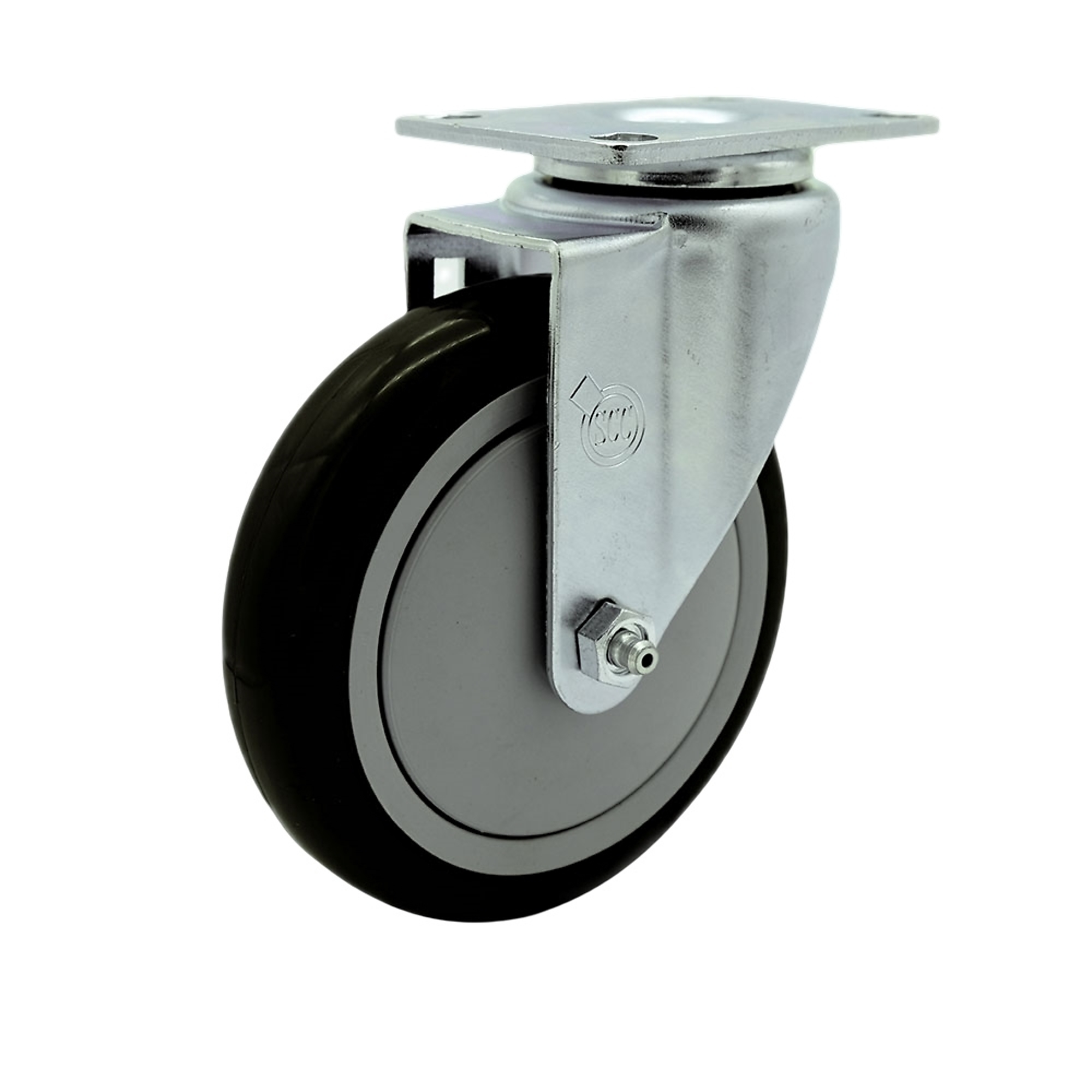 Service Caster, 5Inch x 1 1/4Inch Plate Caster, Wheel Diameter 5 in, Caster Type Swivel, Package (qty.) 1, Model SCC-20S514-PPUB-BLK