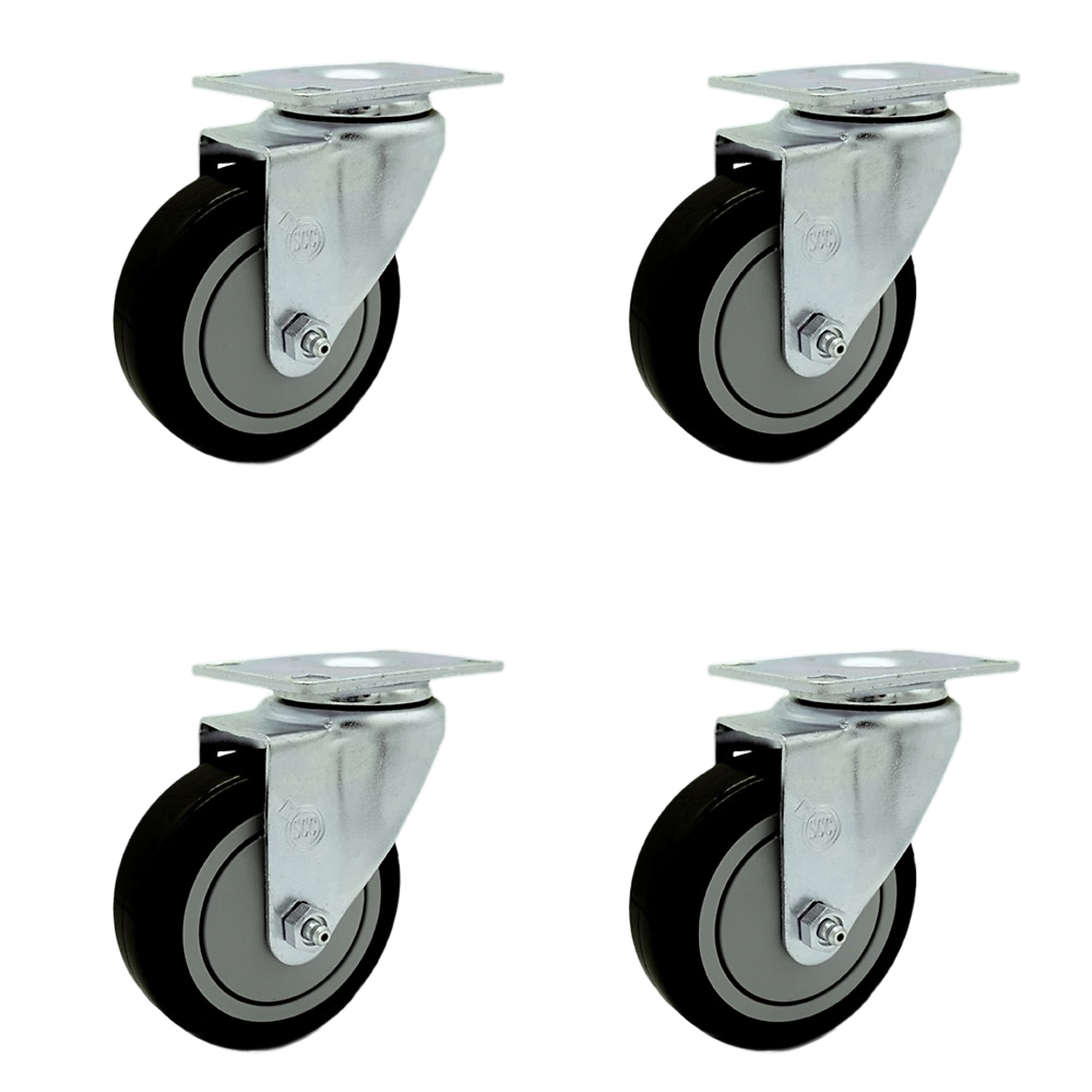 Service Caster, 4Inch x 1 1/4Inch Plate Casters, Wheel Diameter 4 in, Caster Type Swivel, Package (qty.) 4, Model SCC-20S414-PPUB-BLK-4