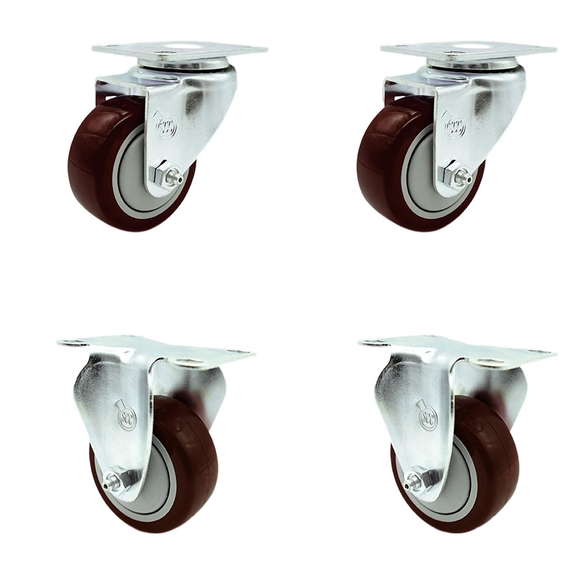 Service Caster, 3 1/2Inch x 1 1/4Inch Plate Casters, Wheel Diameter 3.5 in, Caster Type Swivel, Package (qty.) 4, Model SCC-20S3514-PPUB-MRN-2-R3514-2