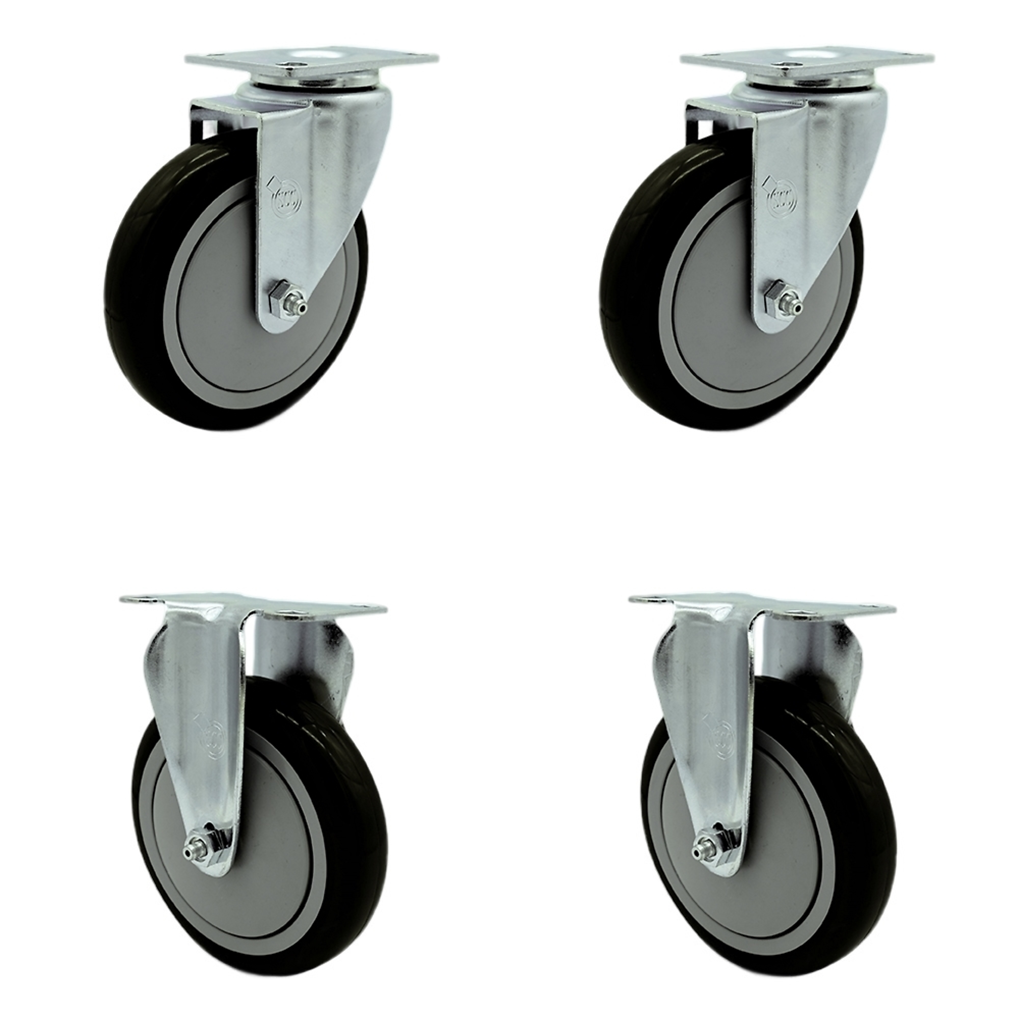 Service Caster, 5Inch x 1 1/4Inch Plate Casters, Wheel Diameter 5 in, Caster Type Swivel, Package (qty.) 4, Model SCC-20S514-PPUB-BLK-2-R514-2 -  670533884370