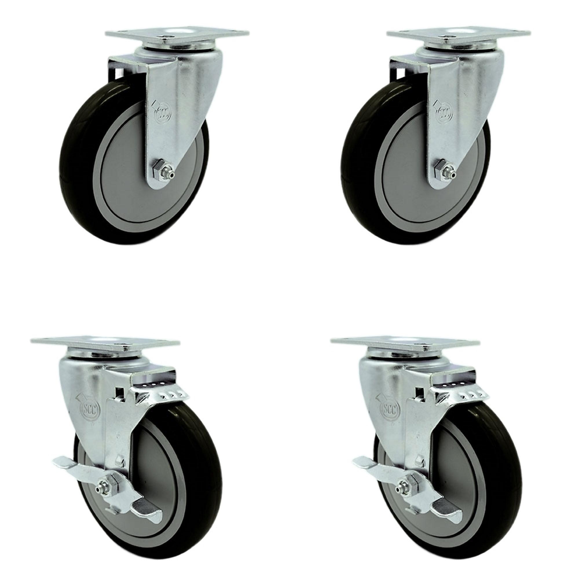 Service Caster, 5Inch x 1 1/4Inch Plate Casters, Wheel Diameter 5 in, Caster Type Swivel, Package (qty.) 4, Model SCC-20S514-PPUB-BLK-2-TLB-2