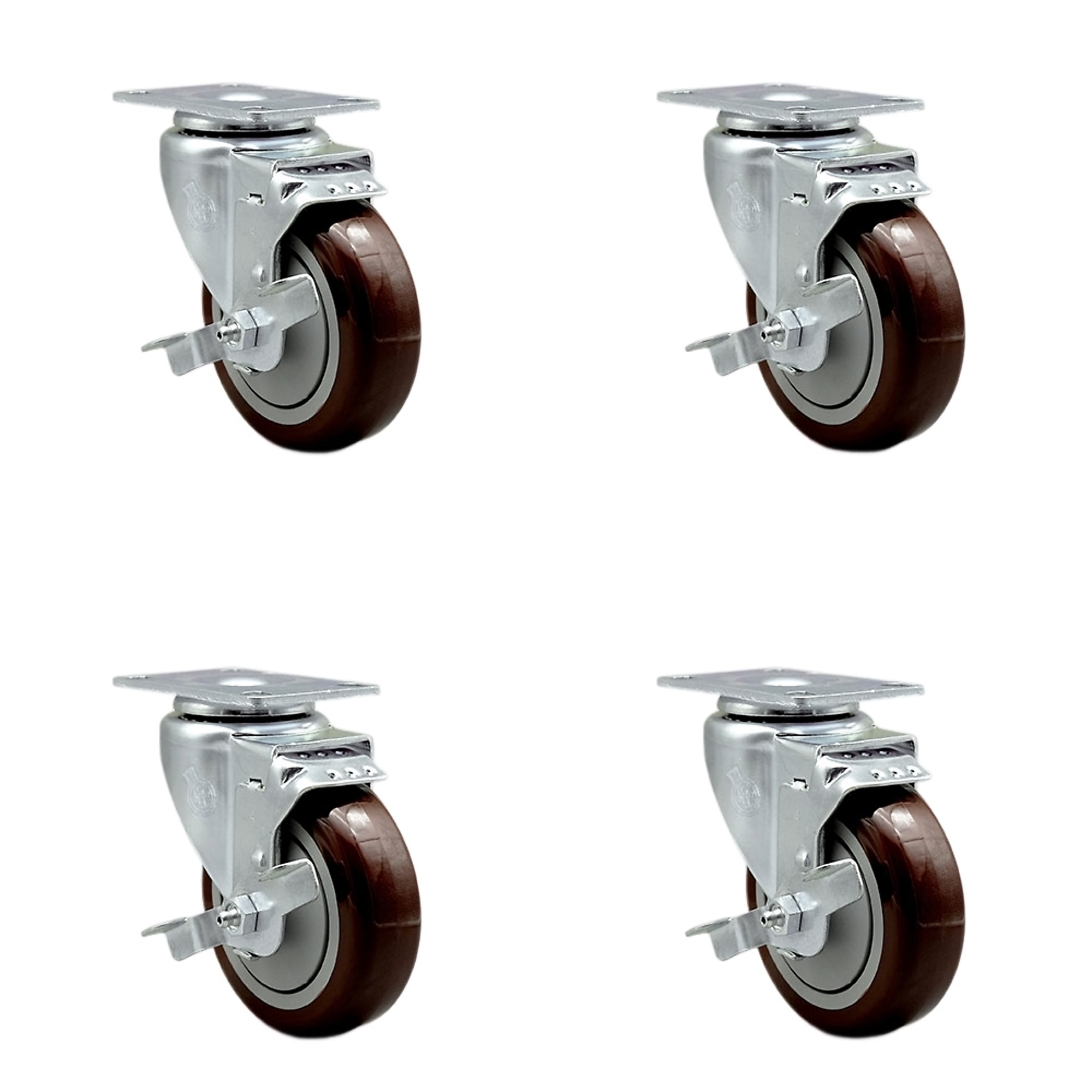 Service Caster, 4Inch x 1 1/4Inch Plate Casters, Wheel Diameter 4 in, Caster Type Swivel, Package (qty.) 4, Model SCC-20S414-PPUB-MRN-TLB-4