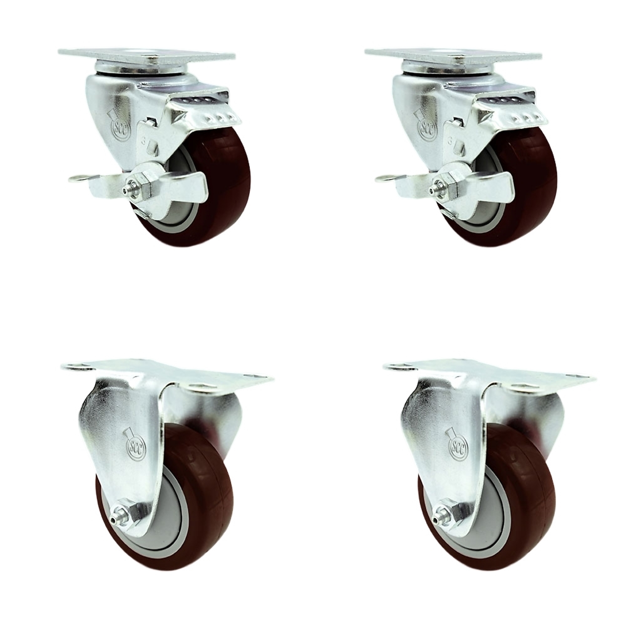 Service Caster, 3Inch x 1 1/4Inch Plate Casters, Wheel Diameter 3 in, Caster Type Swivel, Package (qty.) 4, Model SCC-20S314-PPUB-MRN-TLB-2-R314-2