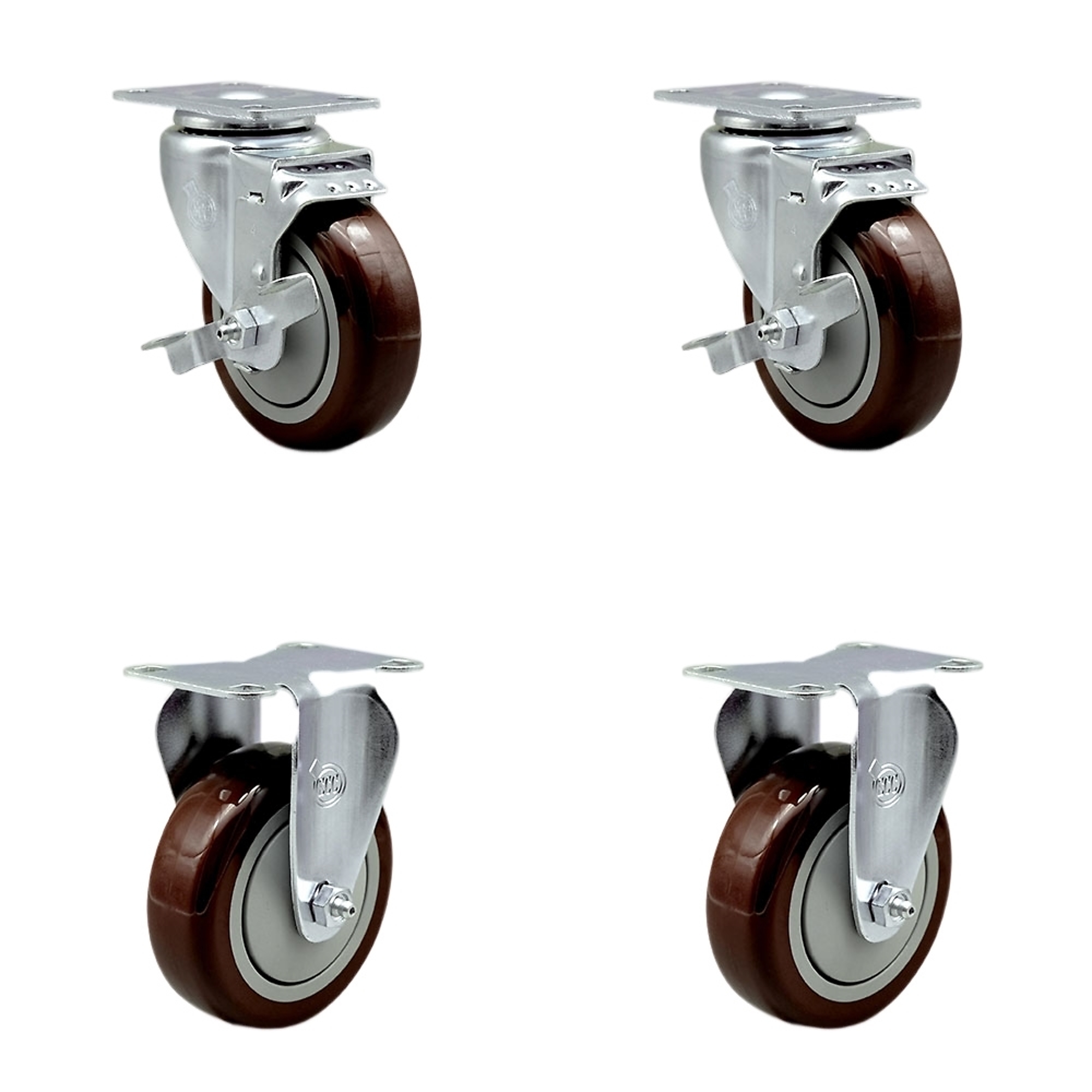 Service Caster, 4Inch x 1 1/4Inch Plate Casters, Wheel Diameter 4 in, Caster Type Swivel, Package (qty.) 4, Model SCC-20S414-PPUB-MRN-TLB-2-R414-2