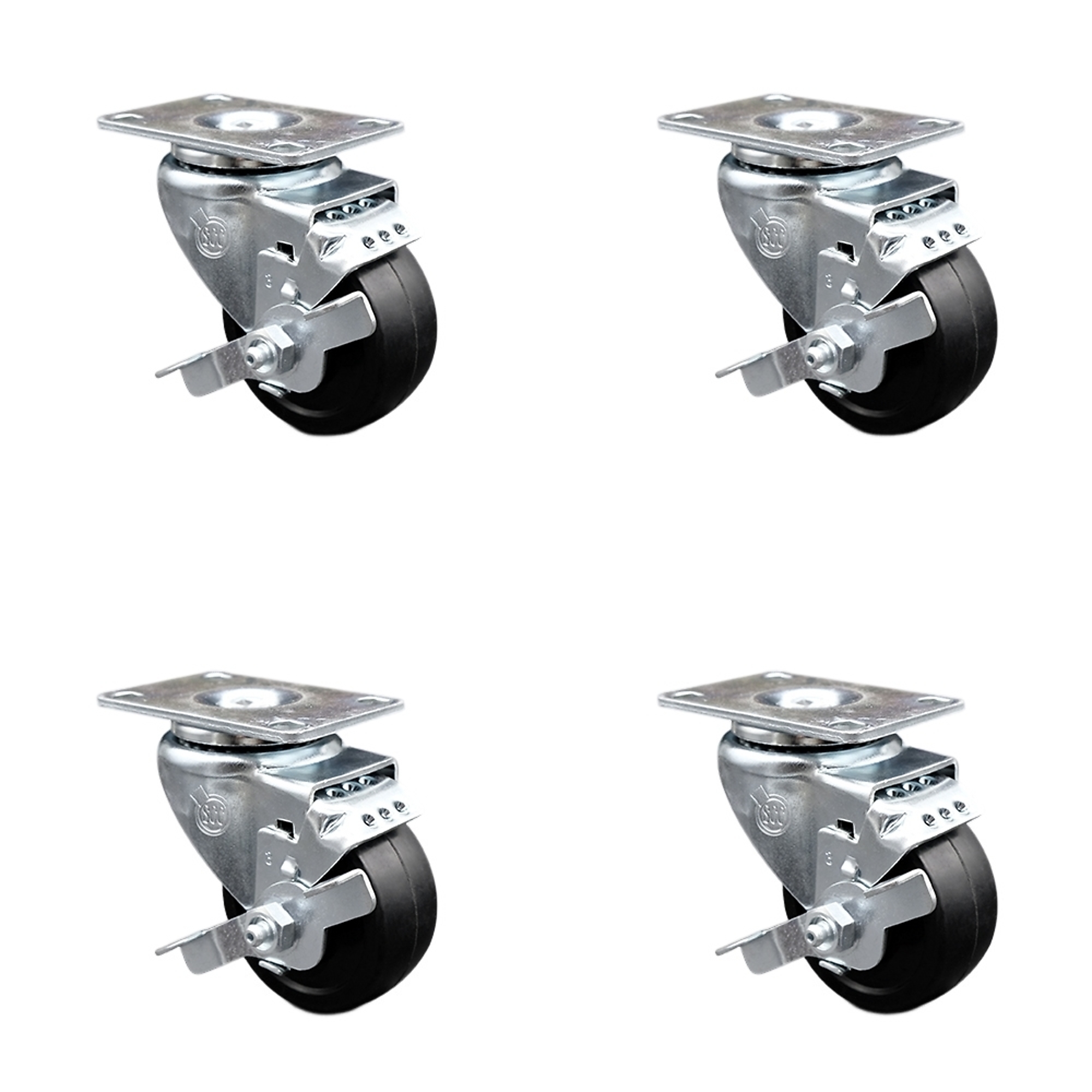 Service Caster, 3Inch x 1 1/4Inch Plate Casters, Wheel Diameter 3 in, Caster Type Swivel, Package (qty.) 4, Model SCC-20S314-SRS-TLB-4