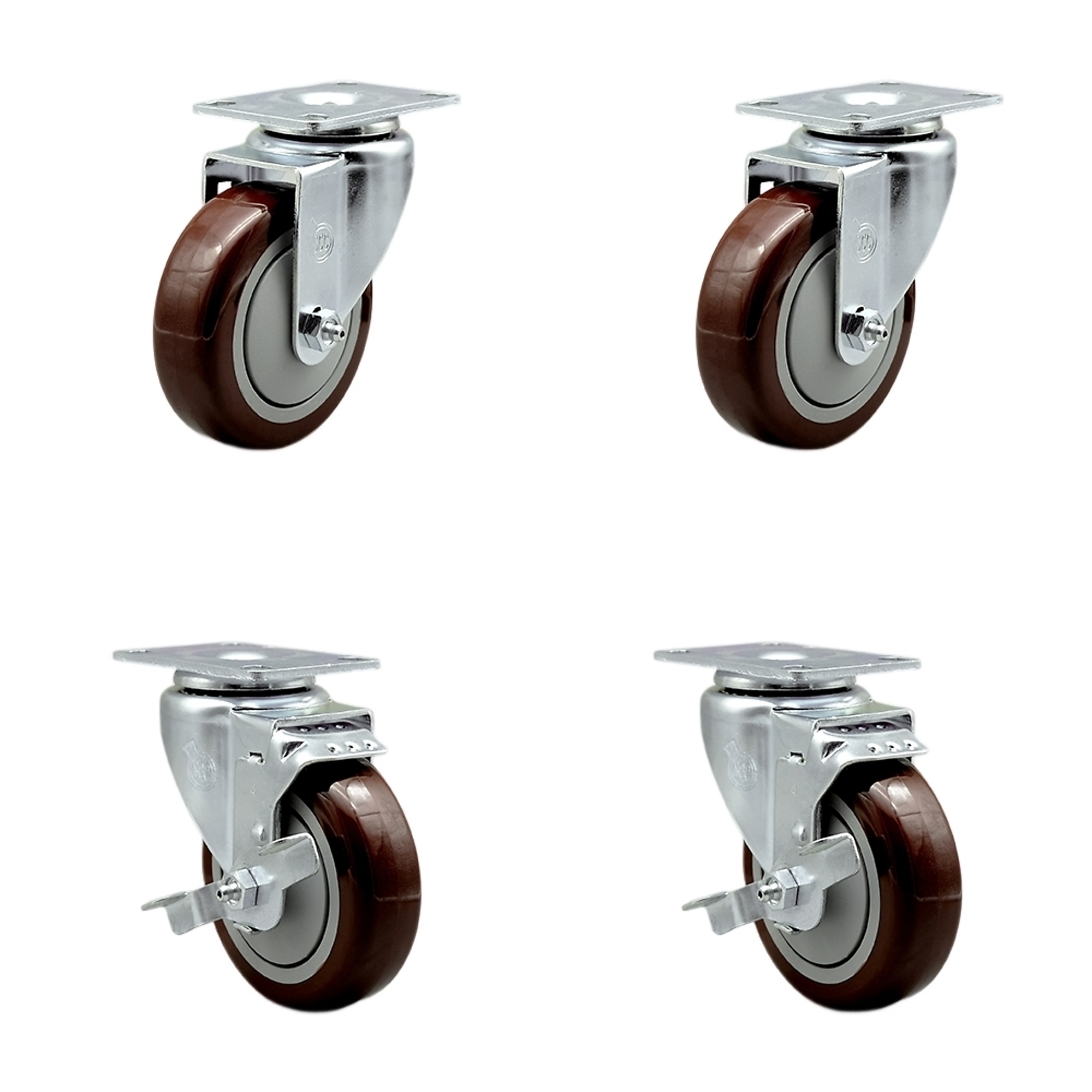 Service Caster, 4Inch x 1 1/4Inch Plate Casters, Wheel Diameter 4 in, Caster Type Swivel, Package (qty.) 4, Model SCC-20S414-PPUB-MRN-2-TLB-2