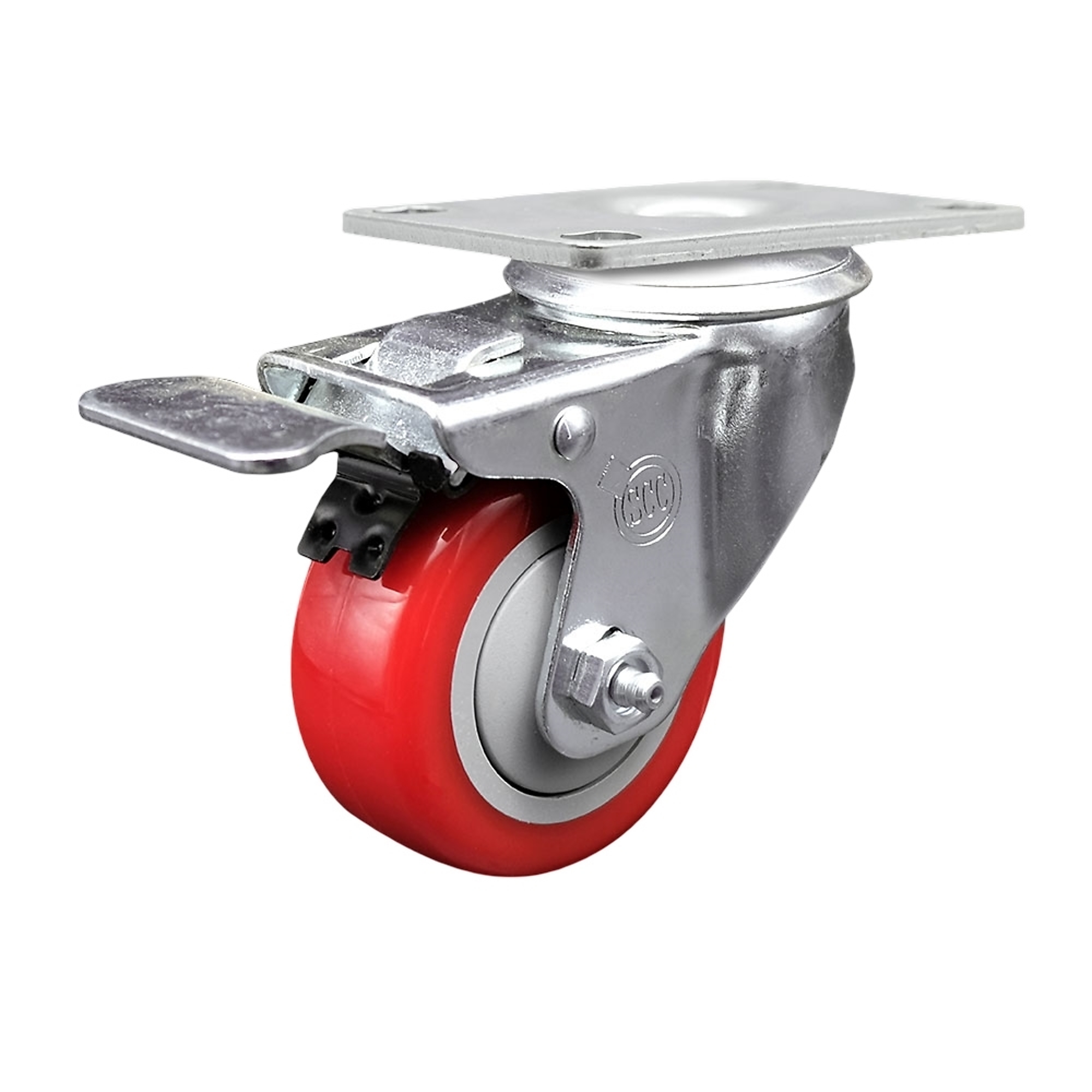 Service Caster, 3Inch x 1 1/4Inch Plate Caster, Wheel Diameter 3 in, Caster Type Swivel, Package (qty.) 1, Model SCC-TTL20S314-PPUB-RED