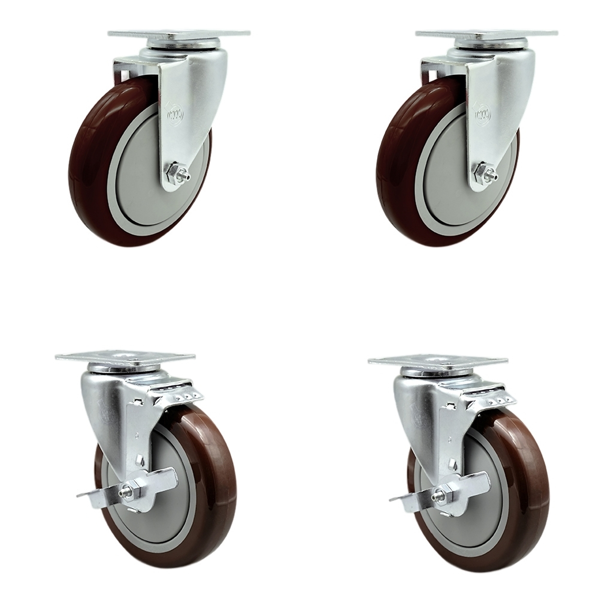 Service Caster, 5Inch x 1 1/4Inch Plate Casters, Wheel Diameter 5 in, Caster Type Swivel, Package (qty.) 4, Model SCC-20S514-PPUB-MRN-2-TLB-2