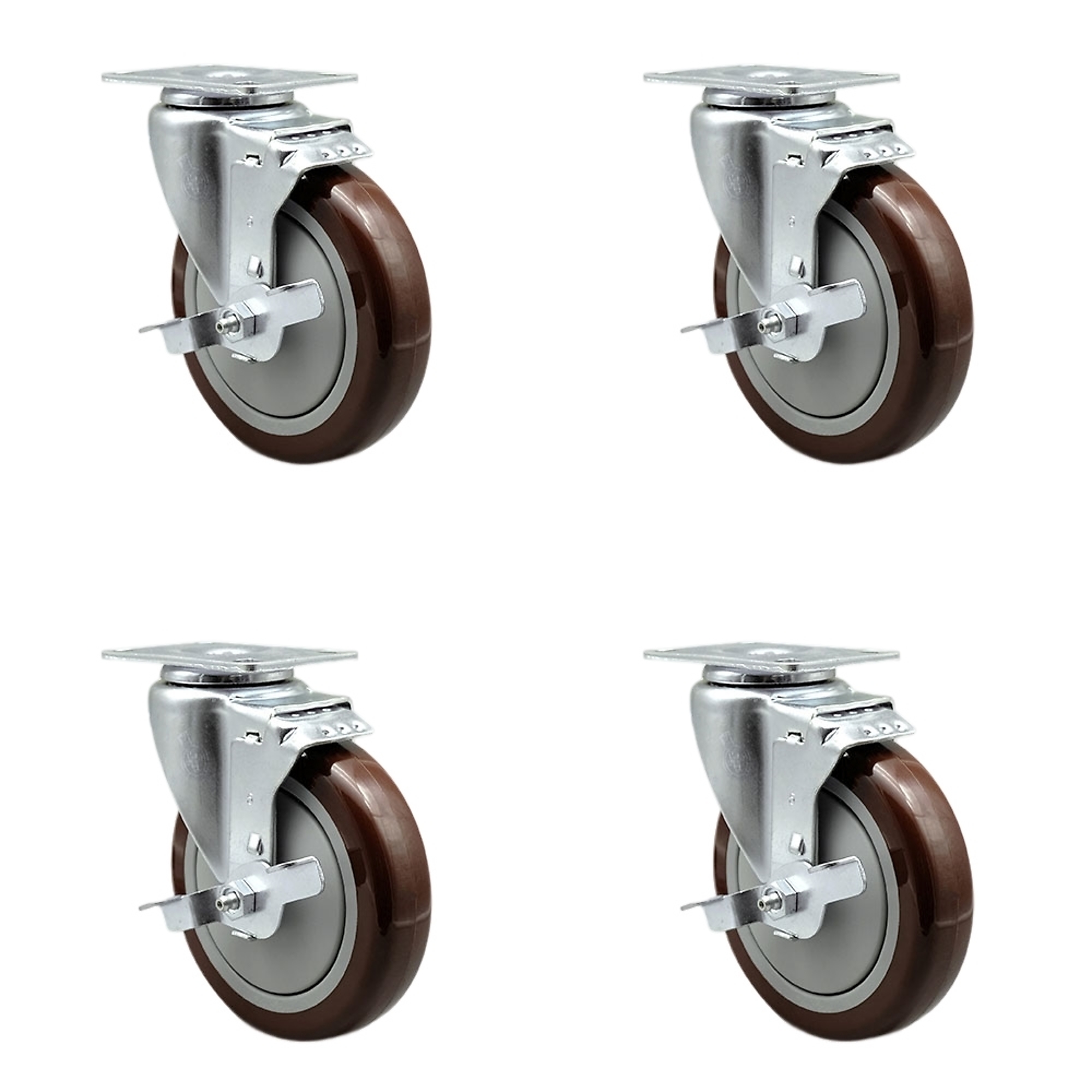 Service Caster, 5Inch x 1 1/4Inch Plate Casters, Wheel Diameter 5 in, Caster Type Swivel, Package (qty.) 4, Model SCC-20S514-PPUB-MRN-TLB-4