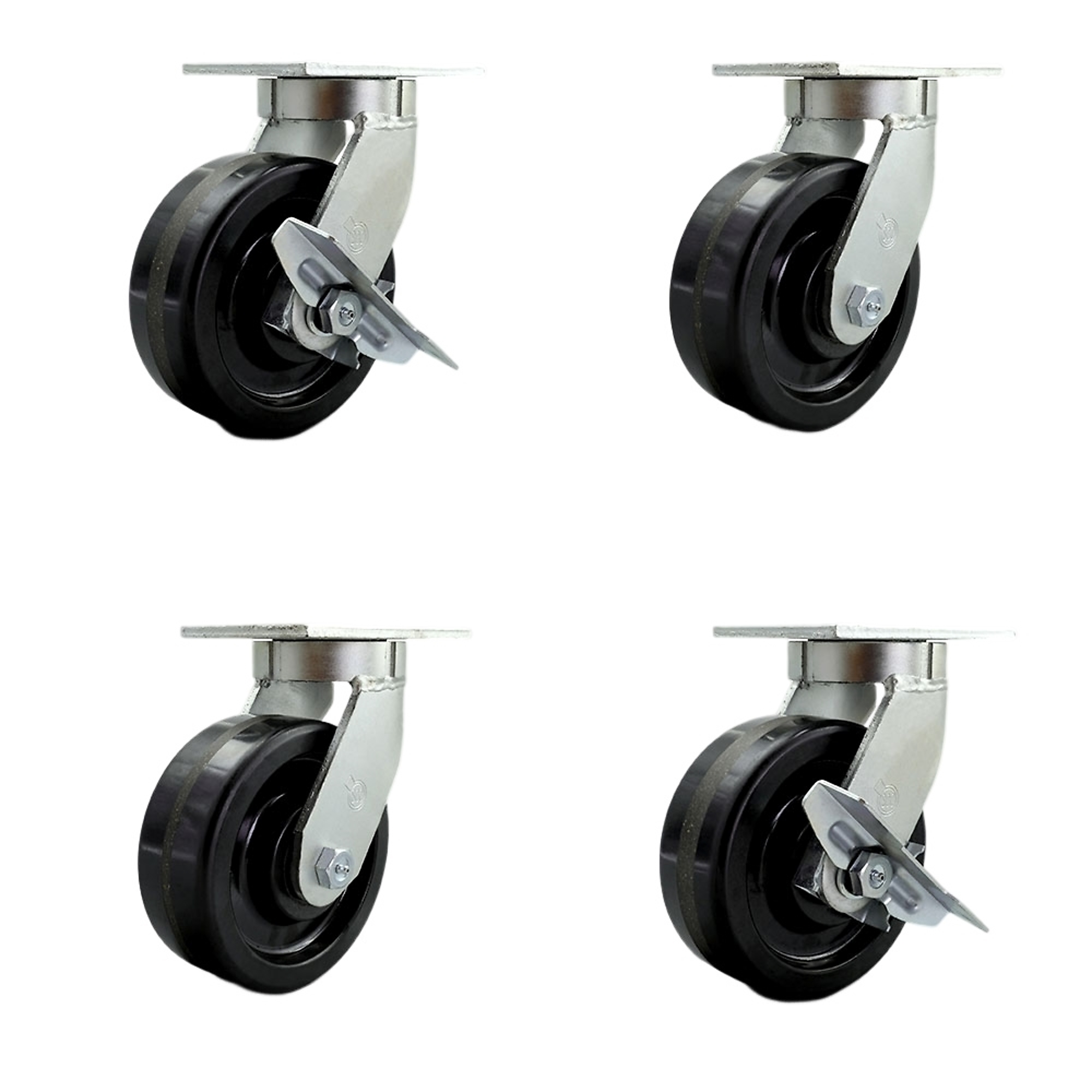 Service Caster, 8Inch x 3Inch Plate Casters, Wheel Diameter 8 in, Caster Type Swivel, Package (qty.) 4, Model SCC-KP92S830-PHR-BSL-2-SLB-2