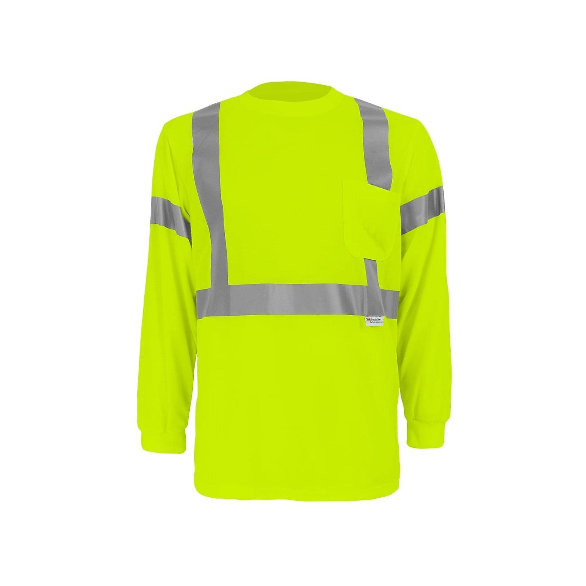 FrogWear, HV Ylw/Grn, Class 3 Self-Wick,1 Pocket, Long-Sleeve Shirt, Size XL, Model GLO-008LS-XL