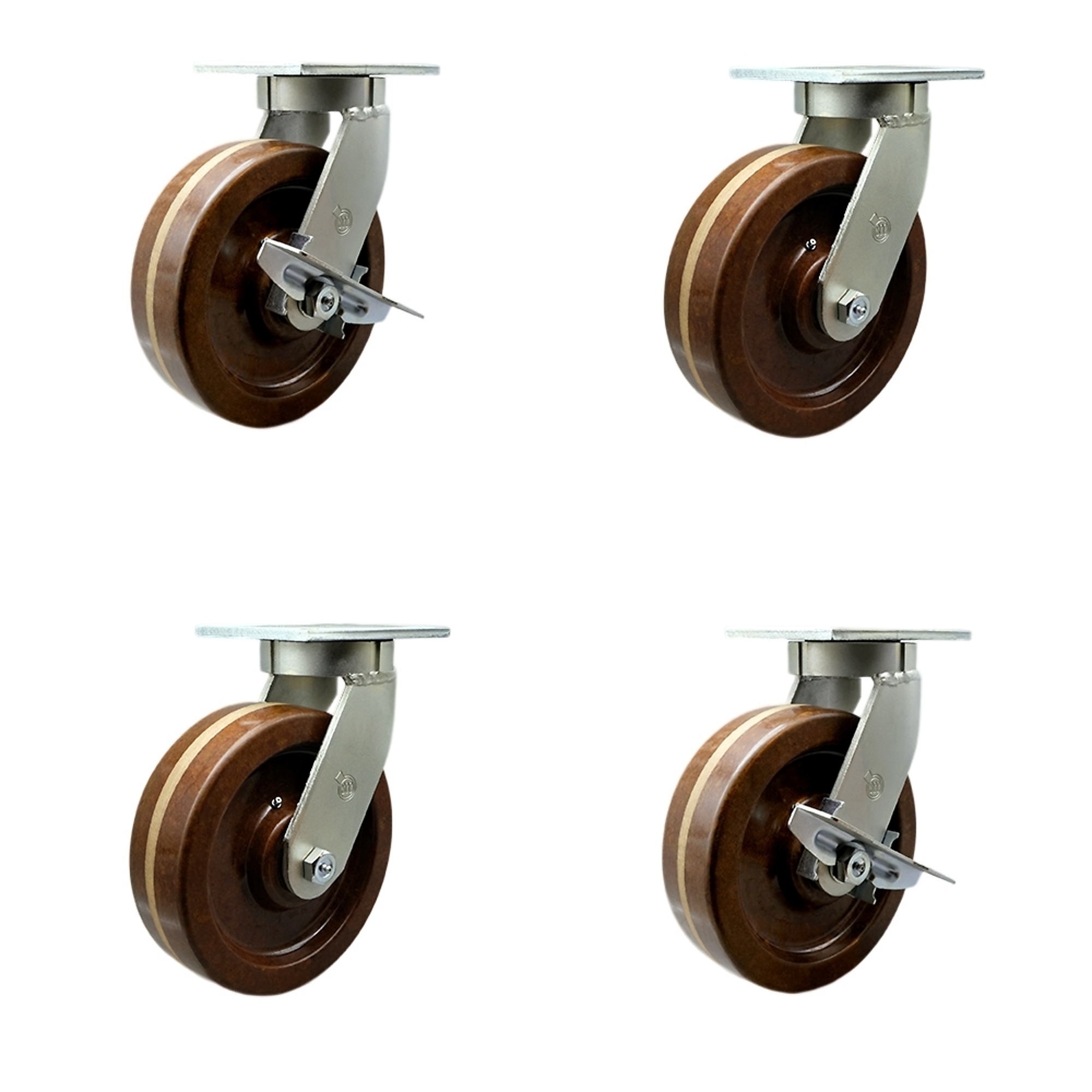 Service Caster, 8Inch x 3Inch Plate Casters, Wheel Diameter 8 in, Caster Type Swivel, Package (qty.) 4, Model SCC-KP92S830-PHRHT-BSL-2-SLB-2