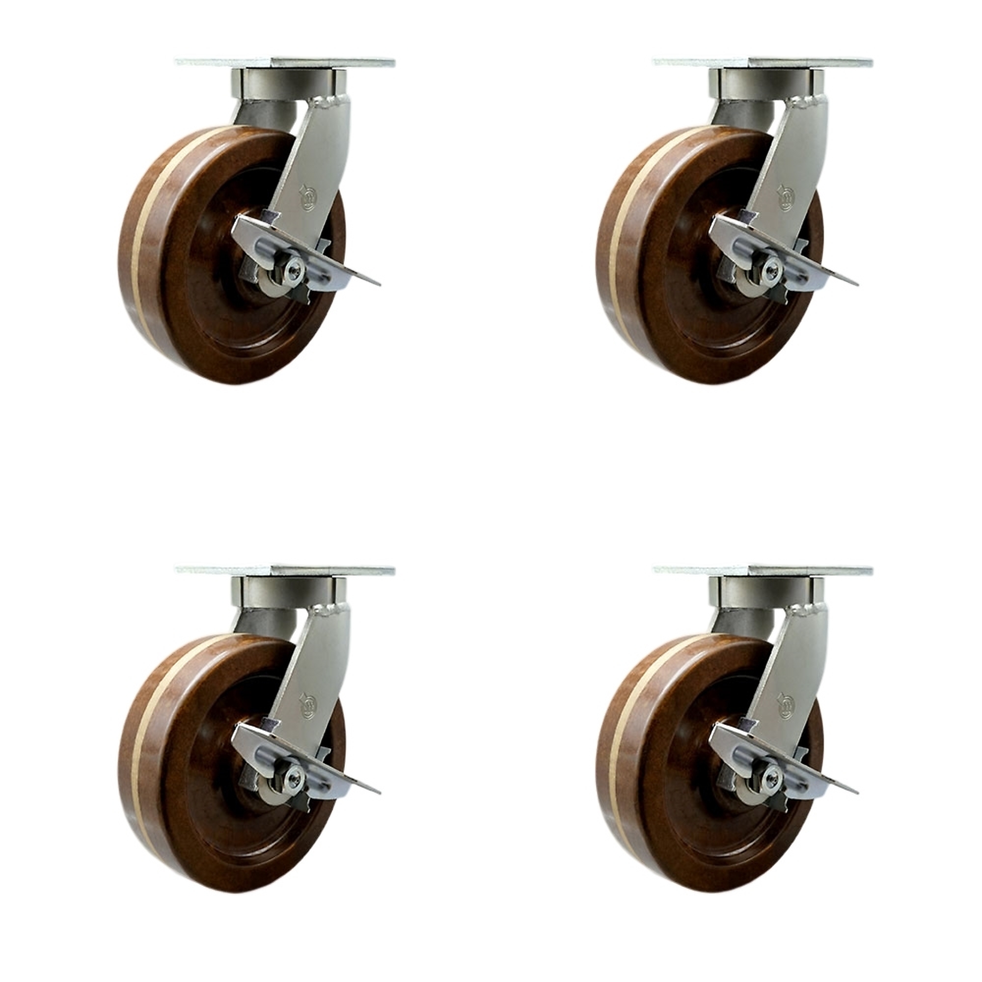 Service Caster, 8Inch x 3Inch Plate Casters, Wheel Diameter 8 in, Caster Type Swivel, Package (qty.) 4, Model SCC-KP92S830-PHRHT-SLB-BSL-2-SLB-2