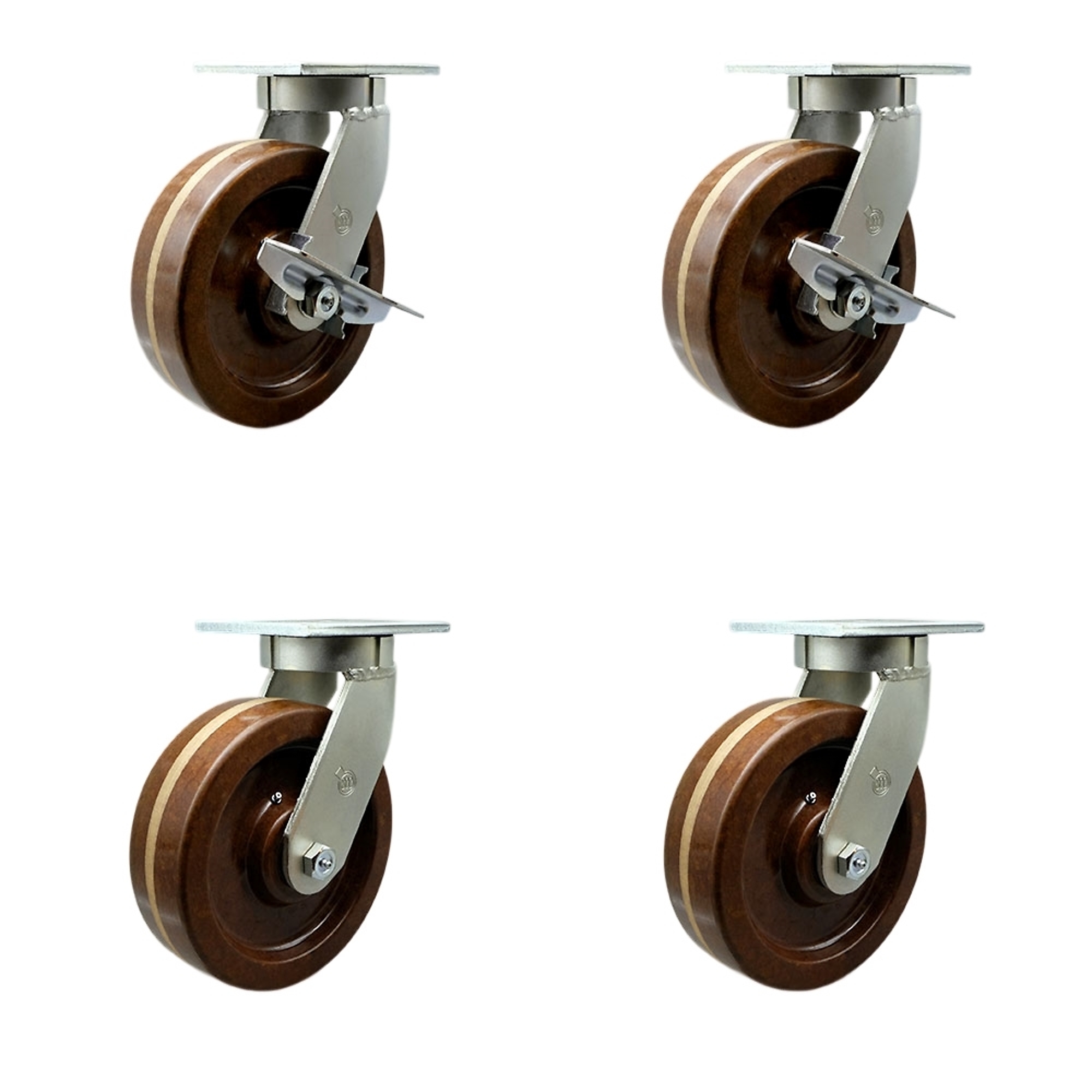 Service Caster, 8Inch x 3Inch Plate Casters, Wheel Diameter 8 in, Caster Type Swivel, Package (qty.) 4, Model SCC-KP92S830-PHRHT-SLB-BSL-2-BSL-2