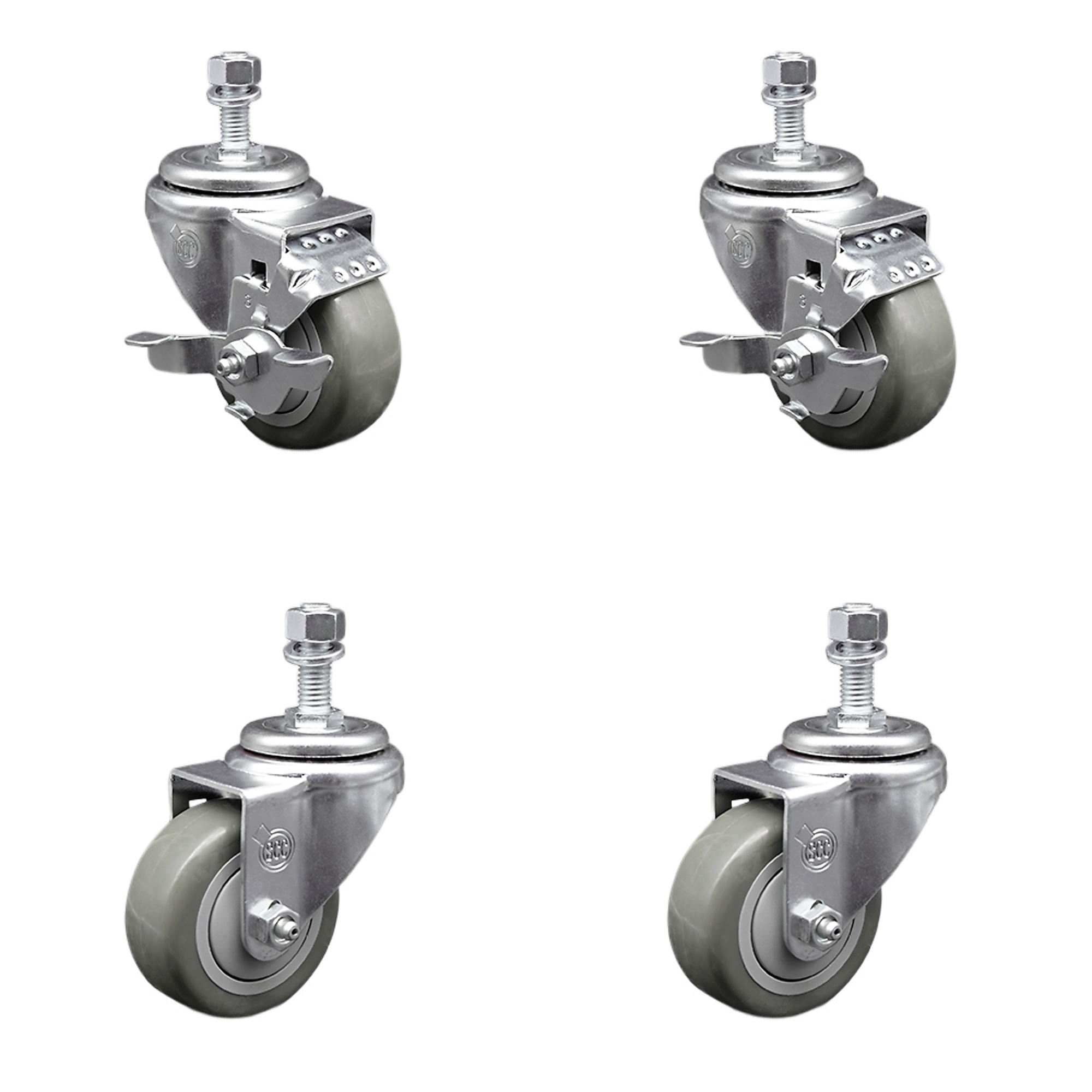 Service Caster, 3 1/2Inch x 1 1/4Inch Stem Casters, Wheel Diameter 3.5 in, Caster Type Swivel, Package (qty.) 4, Model SCC-SSTS20S3514-PPUB-TLB-M1215-