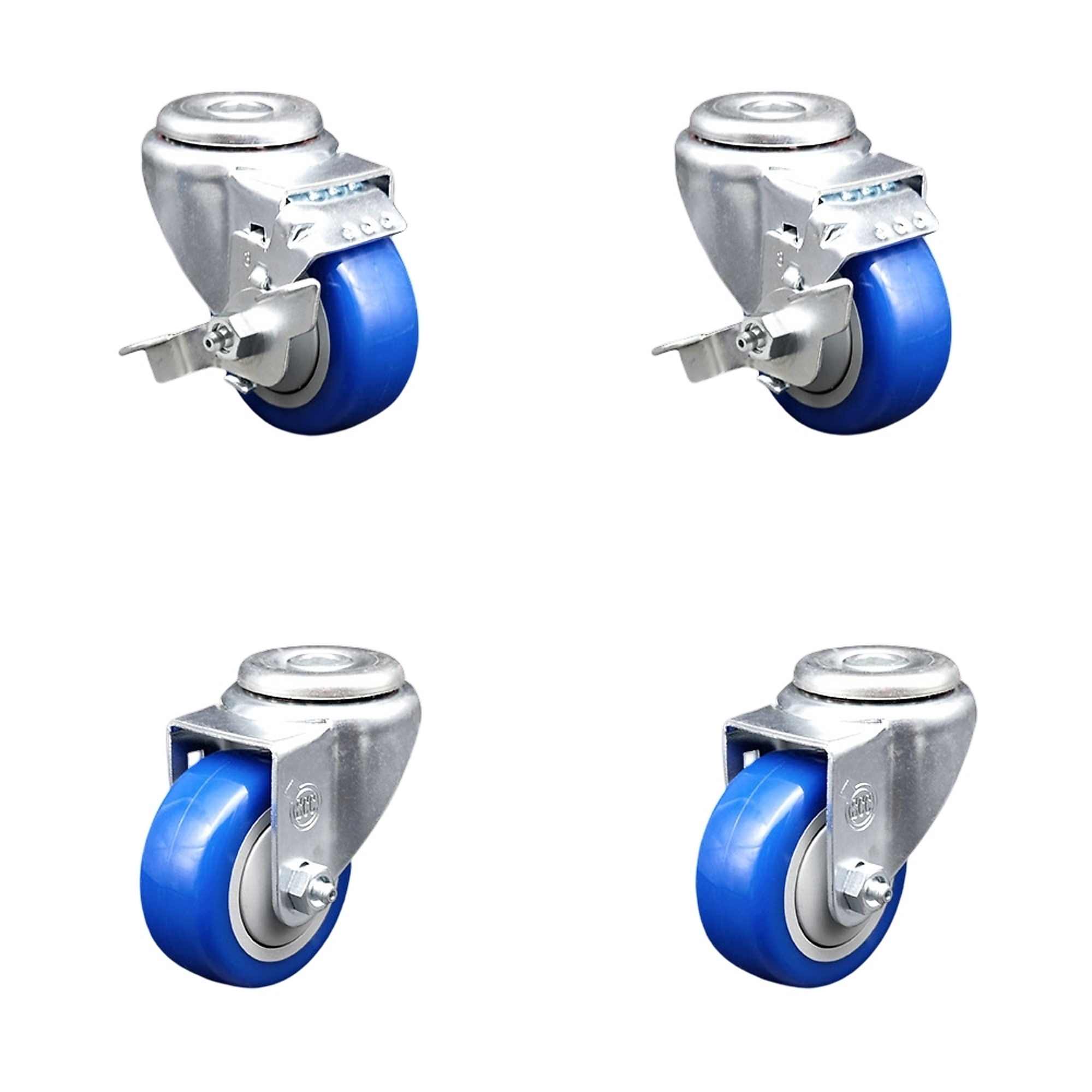 Service Caster, 3 1/2Inch x 1 1/4Inch Stem Casters, Wheel Diameter 3.5 in, Caster Type Swivel, Package (qty.) 4, Model SCC-BH20S3514-PPUB-BLUE-TLB-2-S