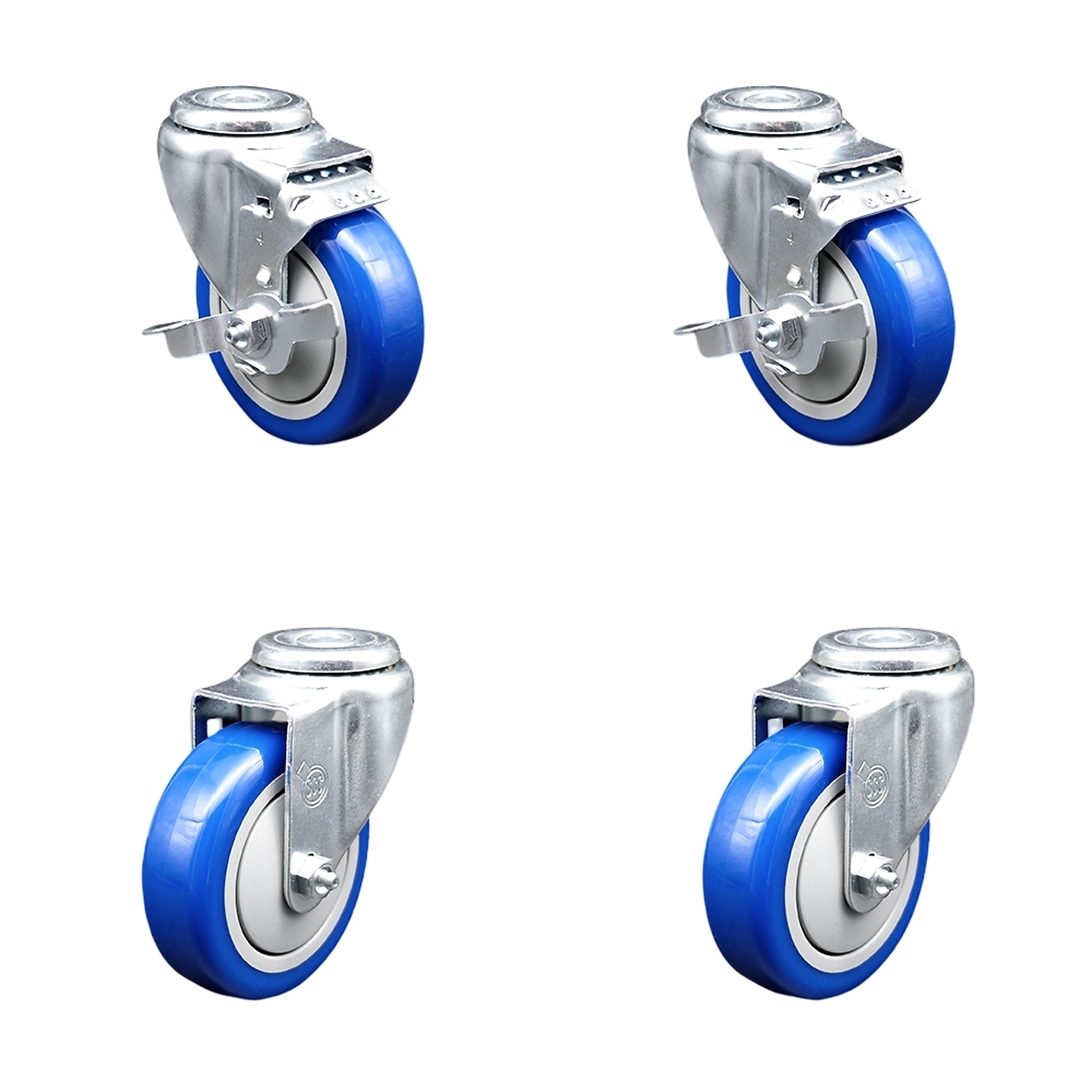 Service Caster, 4Inch x 1 1/4Inch Stem Casters, Wheel Diameter 4 in, Caster Type Swivel, Package (qty.) 4, Model SCC-BH20S414-PPUB-BLUE-TLB-2-S-2