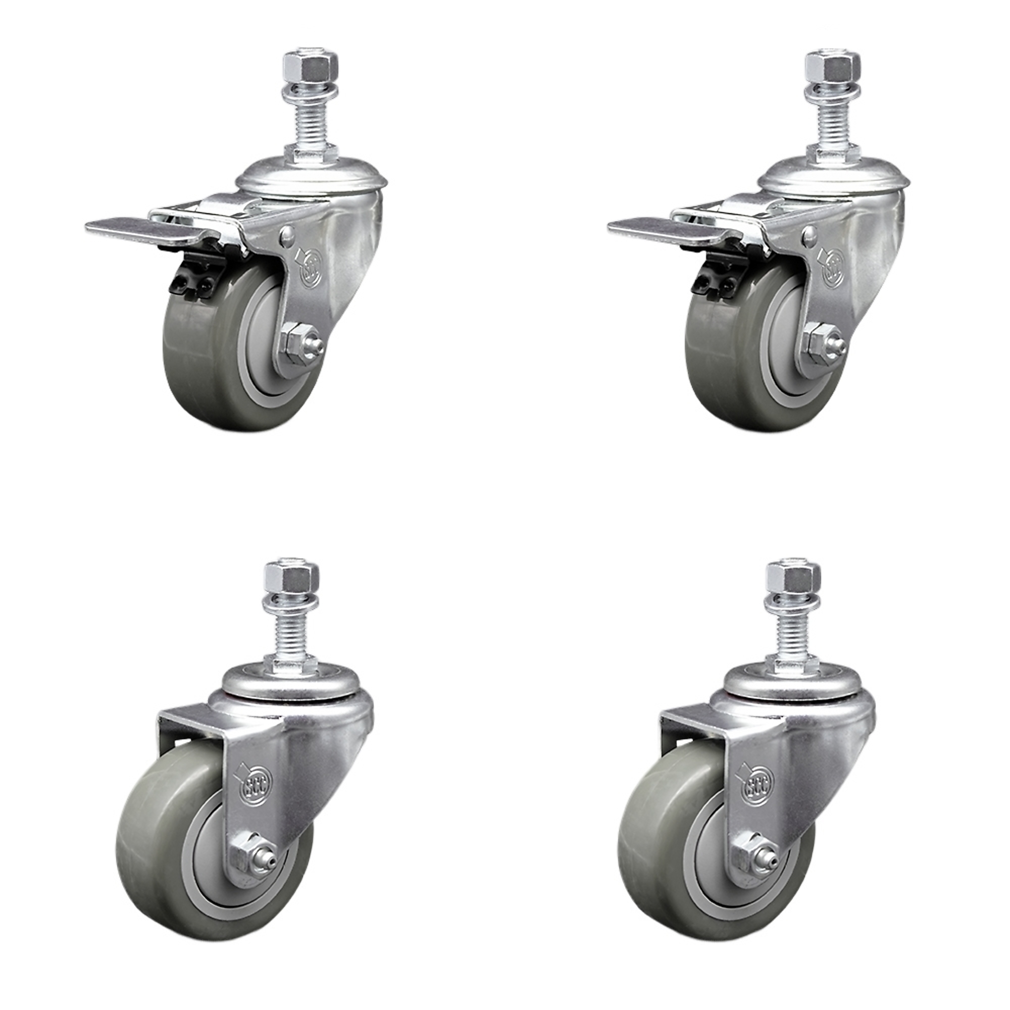 Service Caster, 3 1/2Inch x 1 1/4Inch Stem Casters, Wheel Diameter 3.5 in, Caster Type Swivel, Package (qty.) 4, Model SCC-SSTSTTL20S3514-PPUB-M1215-2