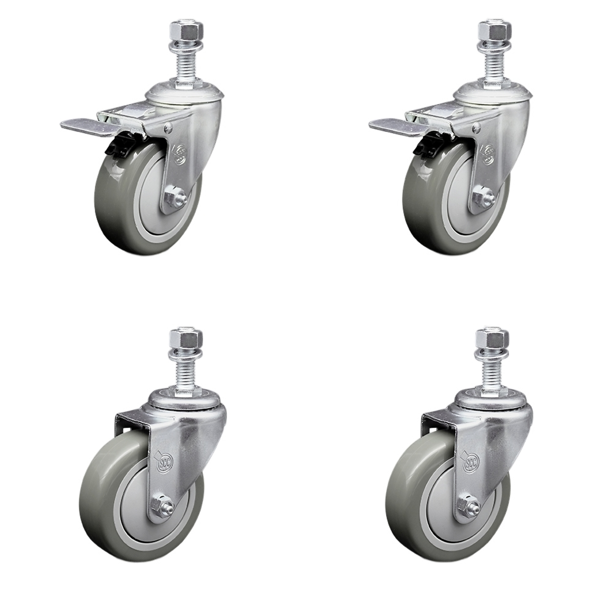 Service Caster, 4Inch x 1 1/4Inch Stem Casters, Wheel Diameter 4 in, Caster Type Swivel, Package (qty.) 4, Model SCC-SSTSTTL20S414-PPUB-M1215-2-S-2