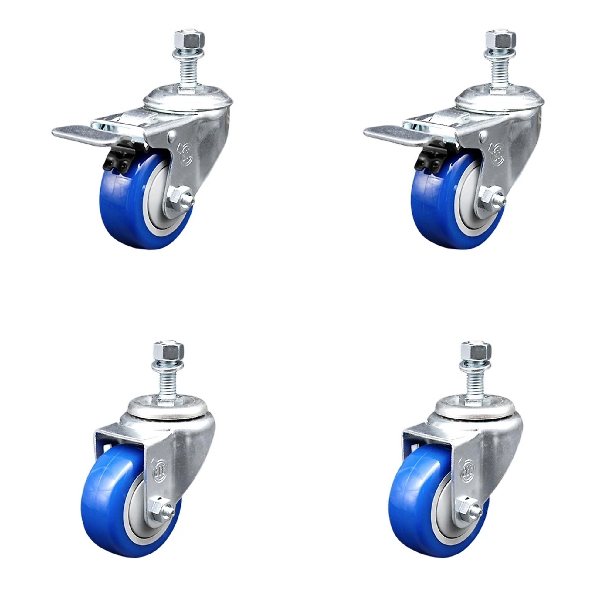 Service Caster, 5Inch x 1 1/4Inch Stem Casters, Wheel Diameter 3.5 in, Caster Type Swivel, Package (qty.) 4, Model TSTTL20S3514-PPUB-BLUE-121315-2-S-2