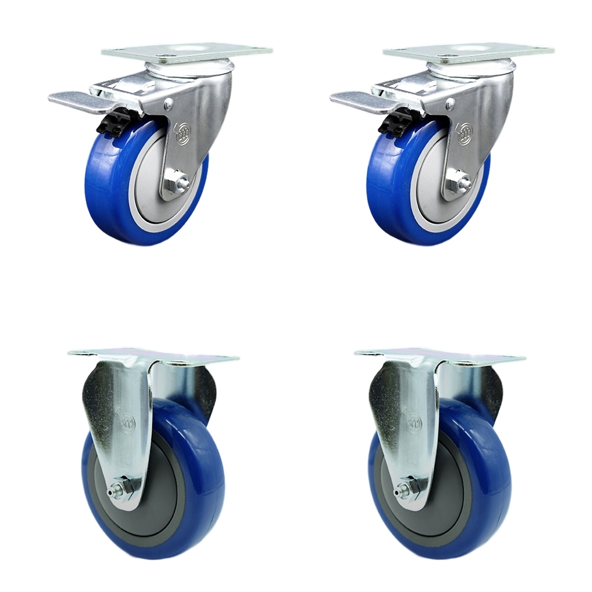 Service Caster, 4Inch x 1 1/4Inch Stem Casters, Wheel Diameter 4 in, Caster Type Swivel, Package (qty.) 4, Model SCC-SSTTL20S414-PPUB-BLUE-2-R-2