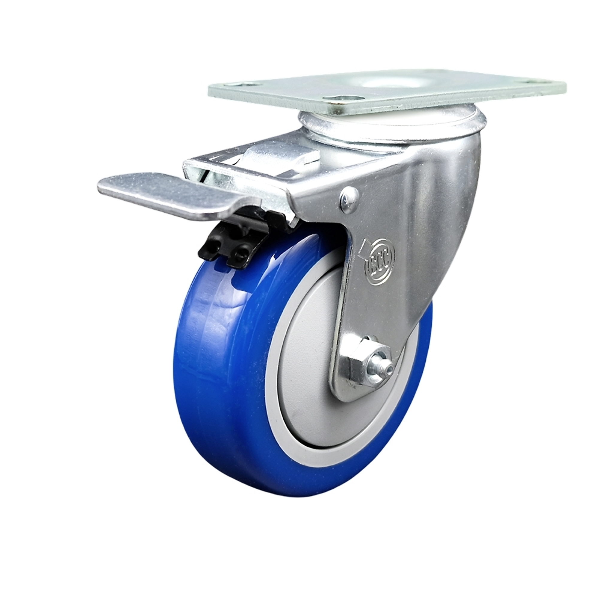 Service Caster, 4Inch x 1 1/4Inch Plate Caster, Wheel Diameter 4 in, Caster Type Swivel, Package (qty.) 1, Model SCC-SSTTL20S414-PPUB-BLUE