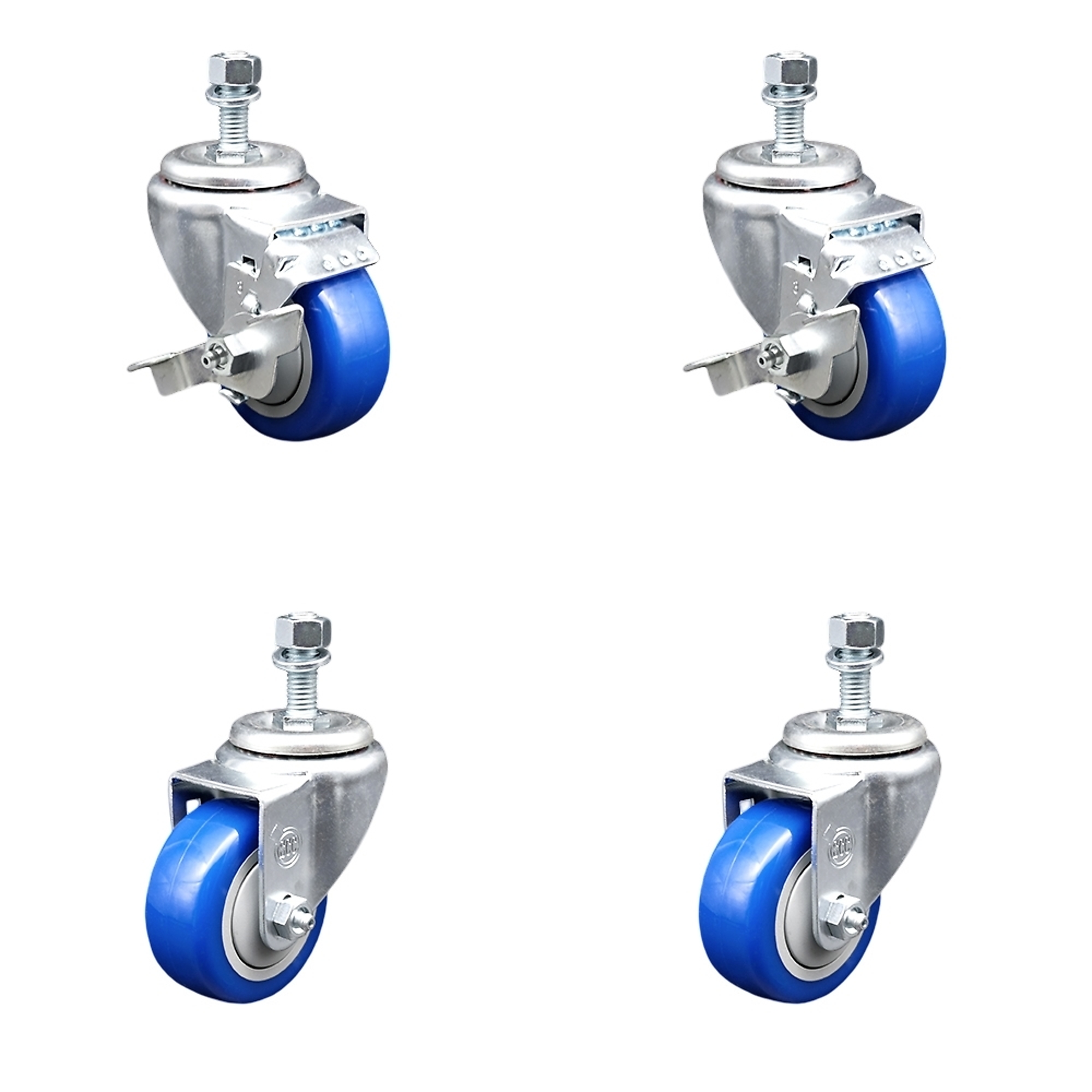 Service Caster, 5Inch x 1 1/4Inch Stem Casters, Wheel Diameter 3 in, Caster Type Swivel, Package (qty.) 4, Model TS20S314-PPUB-BLUE-TLB-121315-2-S-2