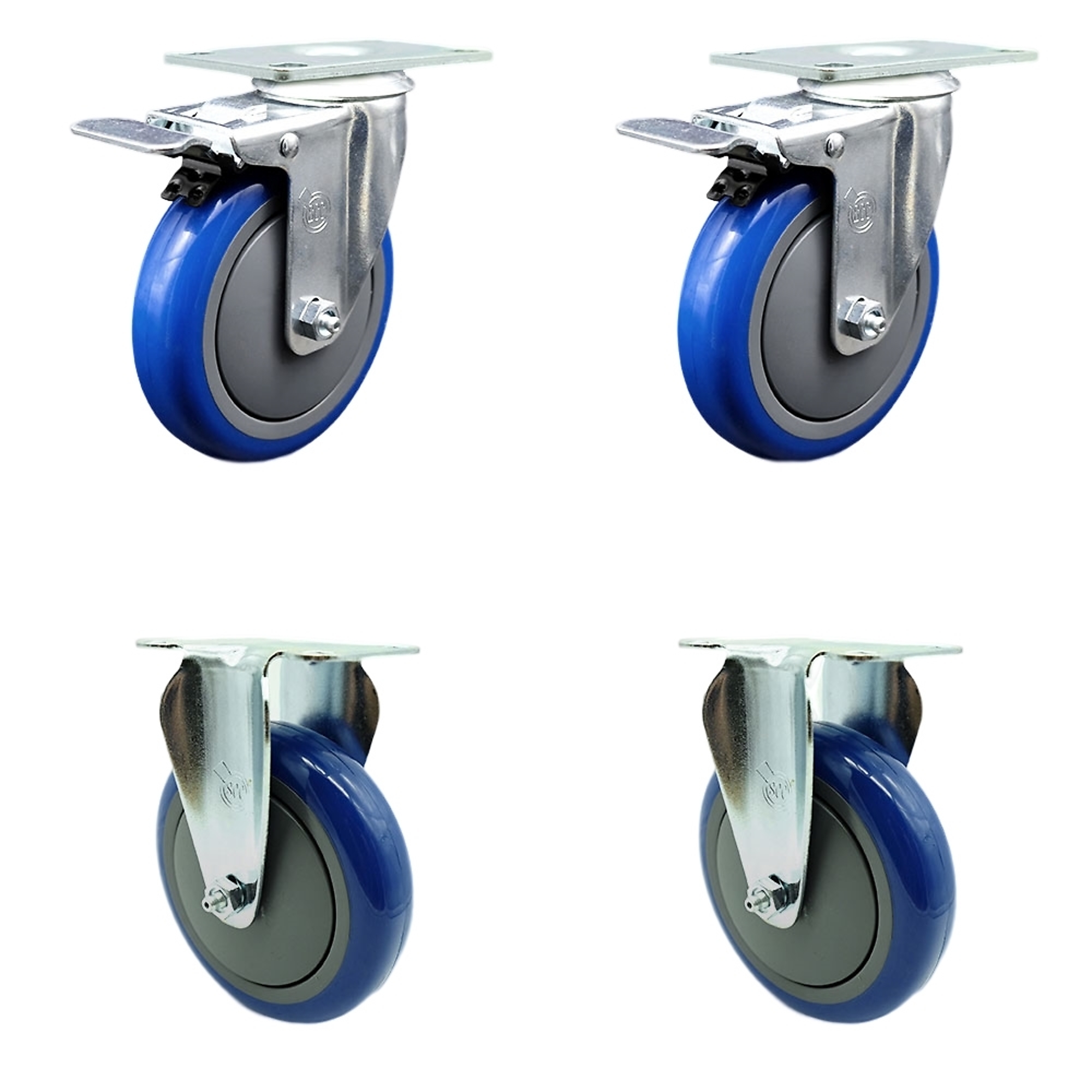 Service Caster, 5Inch x 1 1/4Inch Stem Casters, Wheel Diameter 5 in, Caster Type Swivel, Package (qty.) 4, Model SCC-SSTTL20S514-PPUB-BLUE-2-R-2