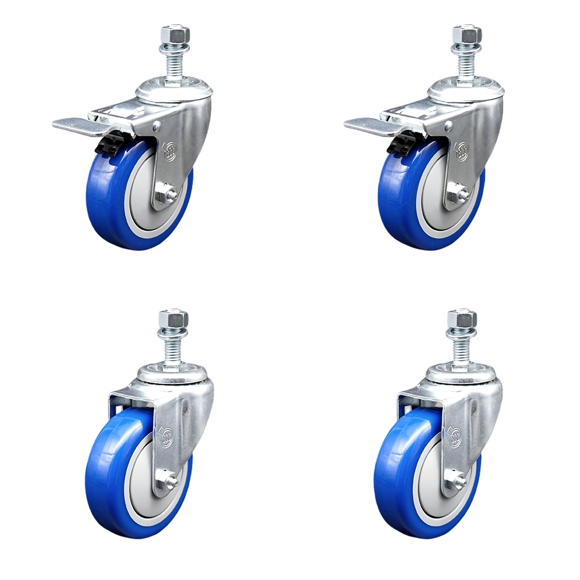 Service Caster, 4Inch x 1 1/4Inch Stem Casters, Wheel Diameter 4 in, Caster Type Swivel, Package (qty.) 4, Model SCC-TSTTL20S414-PPUB-BLUE-121315-2S2