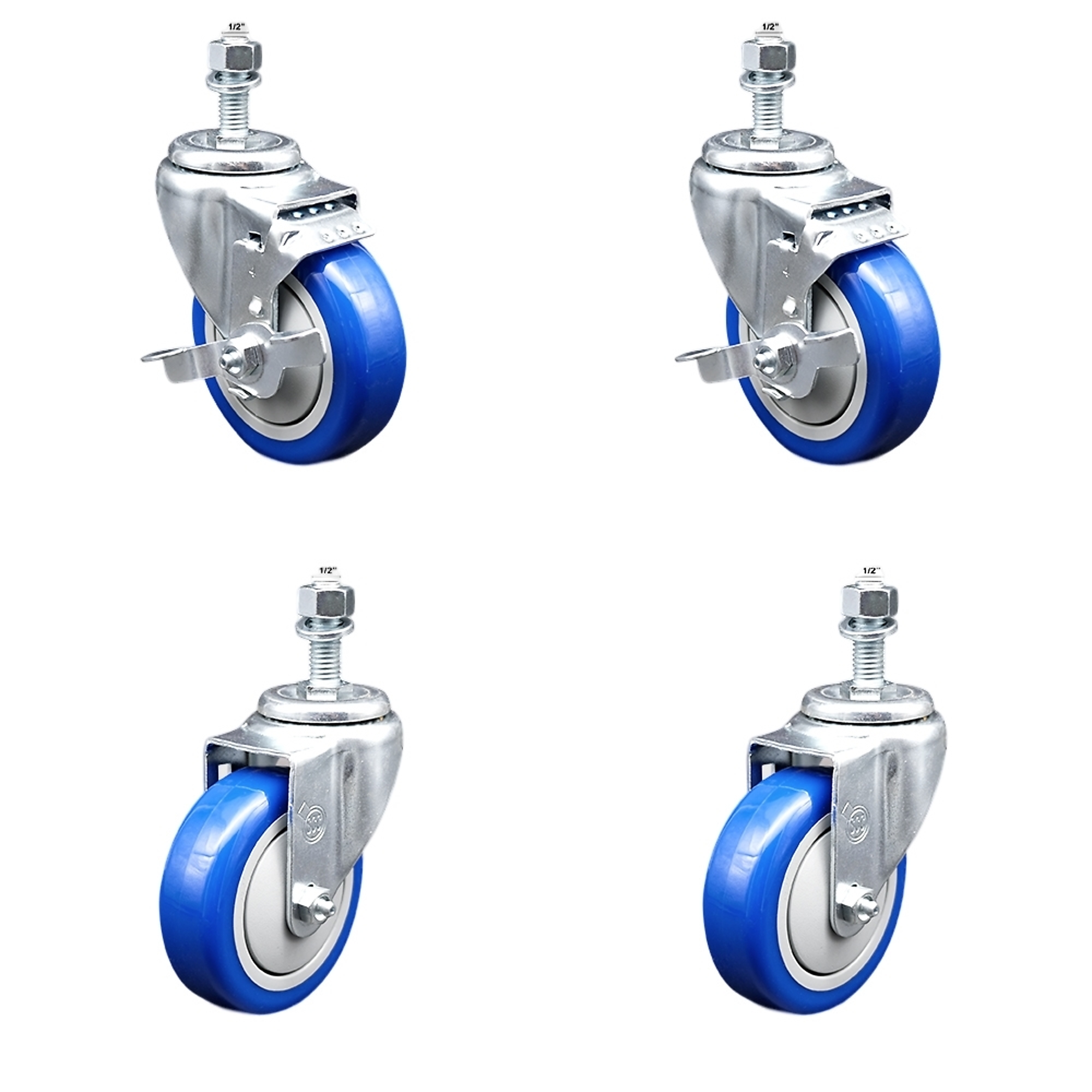 Service Caster, 4Inch x 1 1/4Inch Stem Casters, Wheel Diameter 4 in, Caster Type Swivel, Package (qty.) 4, Model SSTS20S414-PPUB-BLUE-TLB-121315-2-S2