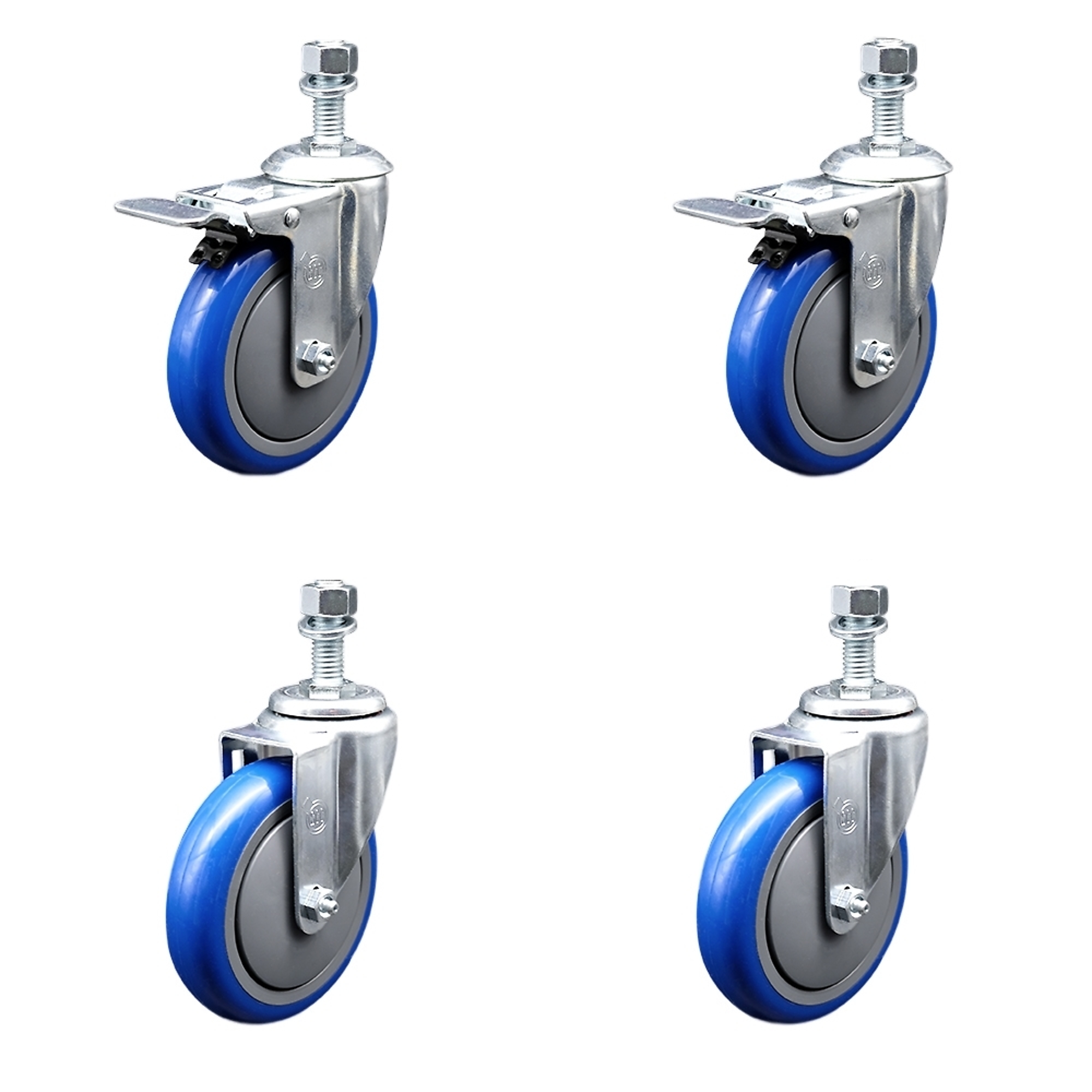 Service Caster, 5Inch x 1 1/4Inch Stem Casters, Wheel Diameter 5 in, Caster Type Swivel, Package (qty.) 4, Model SSTSTTL20S514-PPUB-BLUE-121315-2-S-2