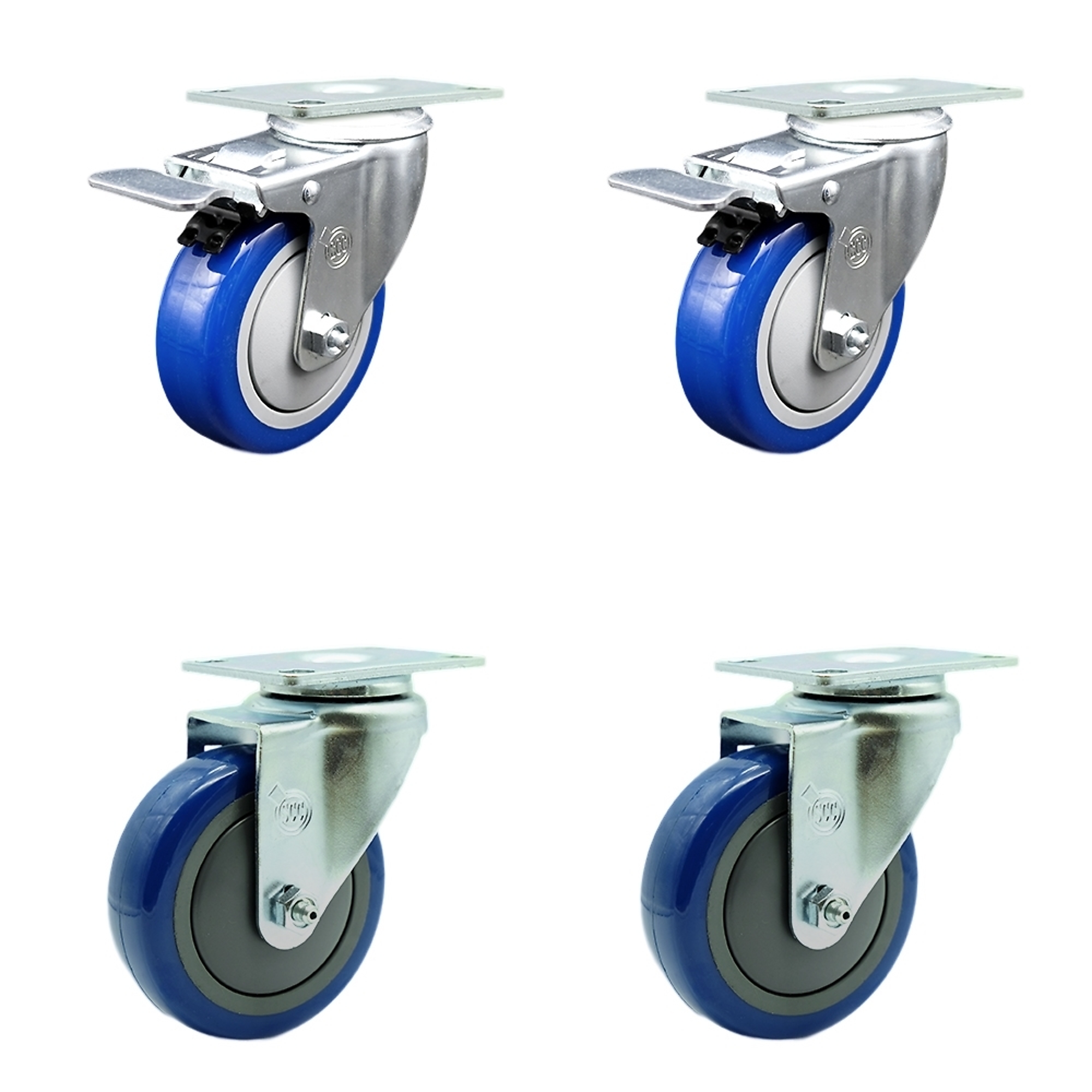 Service Caster, 4Inch x 1 1/4Inch Stem Casters, Wheel Diameter 4 in, Caster Type Swivel, Package (qty.) 4, Model SCC-SSTTL20S414-PPUB-BLUE-2-S-2