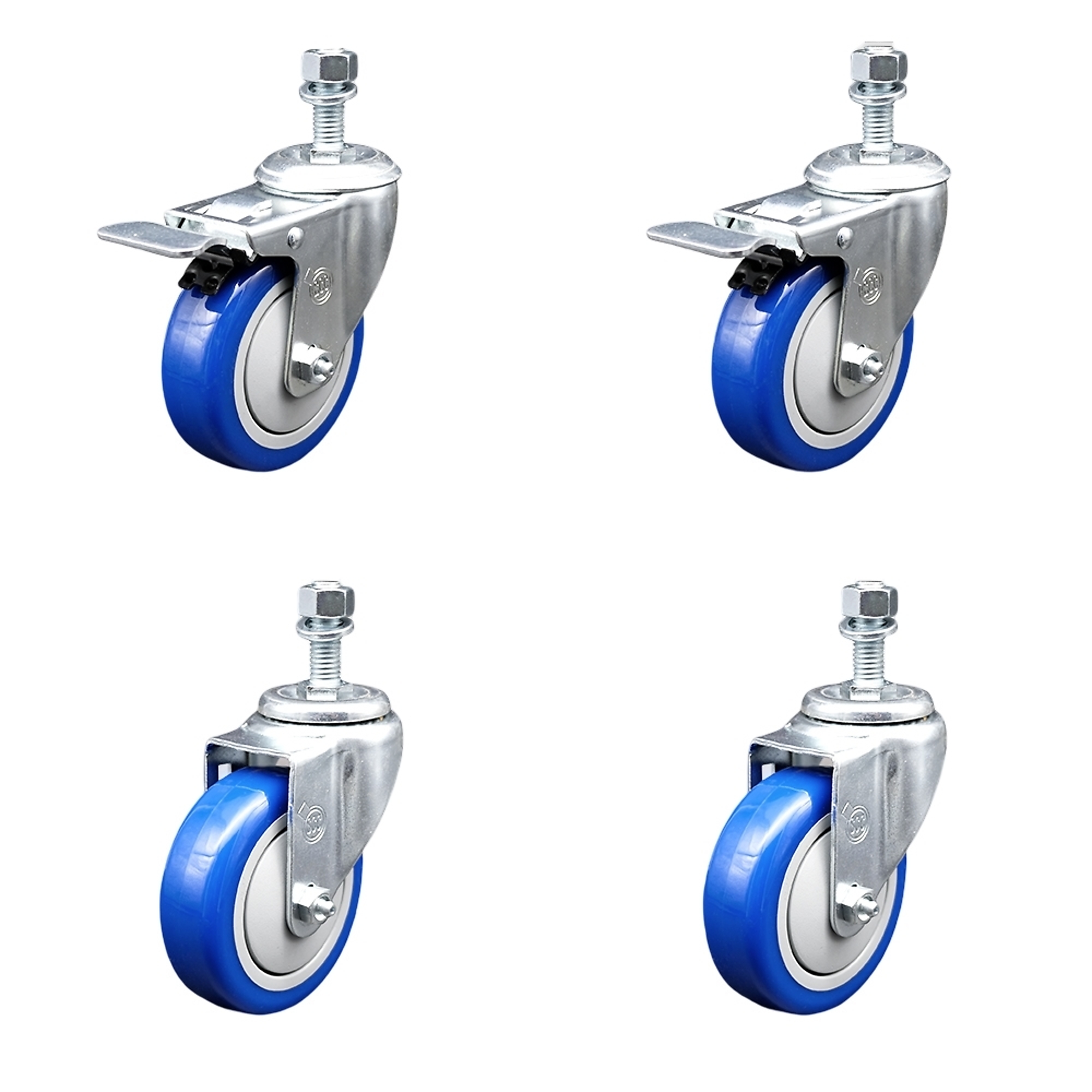 Service Caster, 4Inch x 1 1/4Inch Stem Casters, Wheel Diameter 4 in, Caster Type Swivel, Package (qty.) 4, Model SSTSTTL20S414-PPUB-BLUE-121315-2-S-2