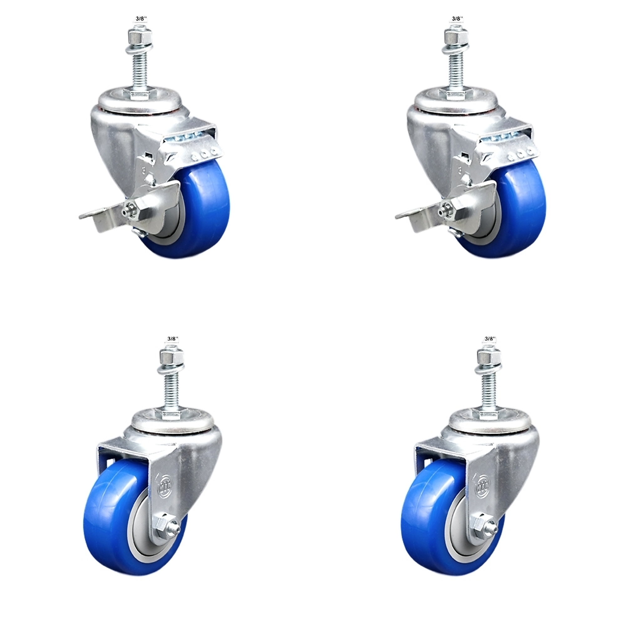 Service Caster, 3Inch x 1 1/4Inch Stem Casters, Wheel Diameter 3 in, Caster Type Swivel, Package (qty.) 4, Model TS20S314-PPUB-BLUE-TLB-381615-2-S-2