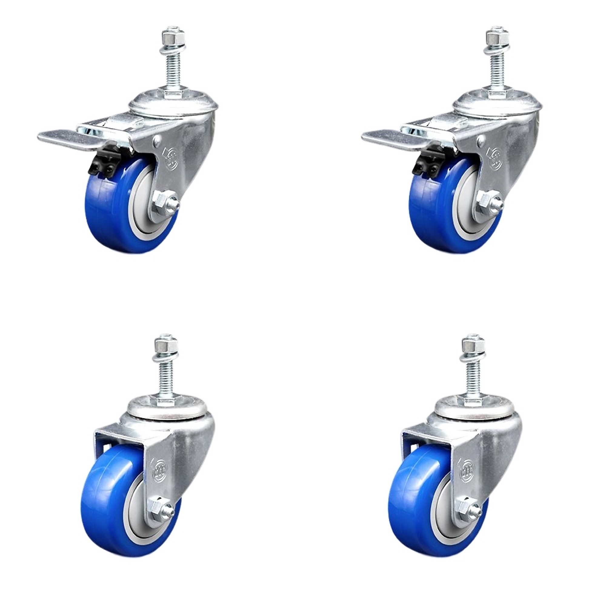 Service Caster, 3Inch x 1 1/4Inch Stem Casters, Wheel Diameter 3 in, Caster Type Swivel, Package (qty.) 4, Model SCC-TSTTL20S314-PPUB-BLUE-381615-2S2