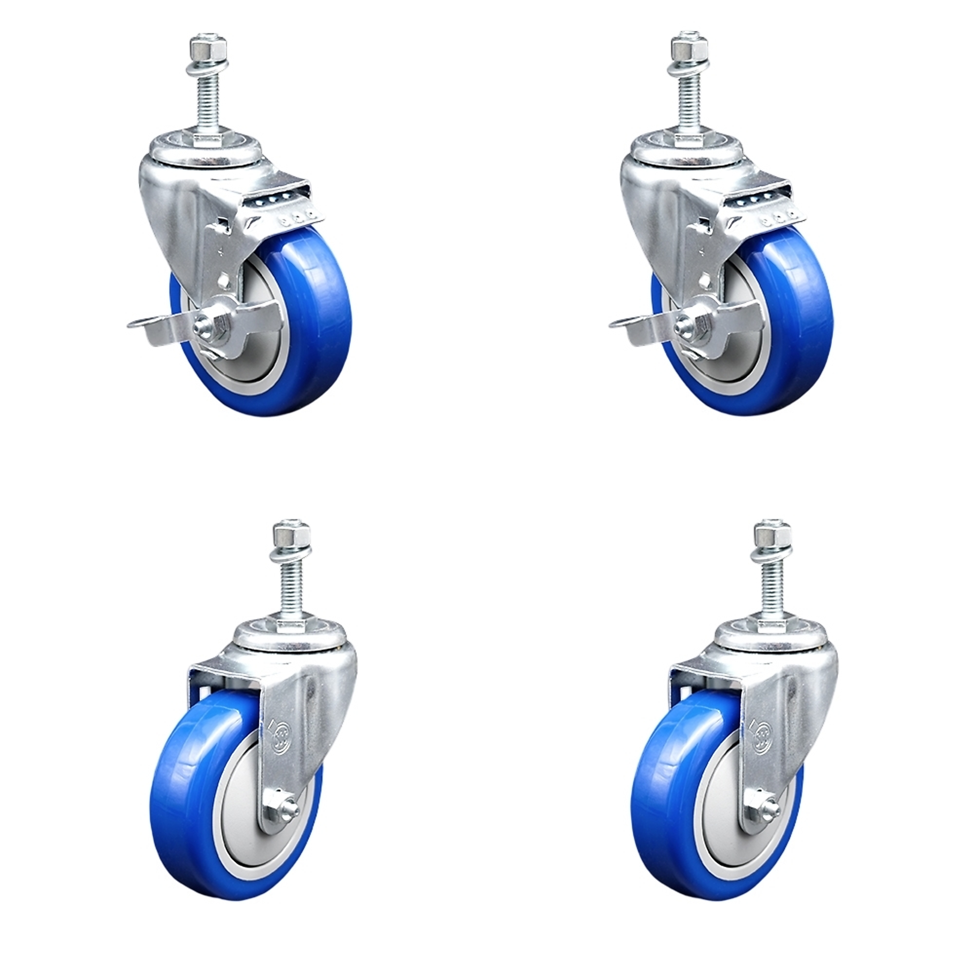 Service Caster, 4Inch x 1 1/4Inch Stem Casters, Wheel Diameter 4 in, Caster Type Swivel, Package (qty.) 4, Model TS20S414-PPUB-BLUE-TLB-381615-2-S-2