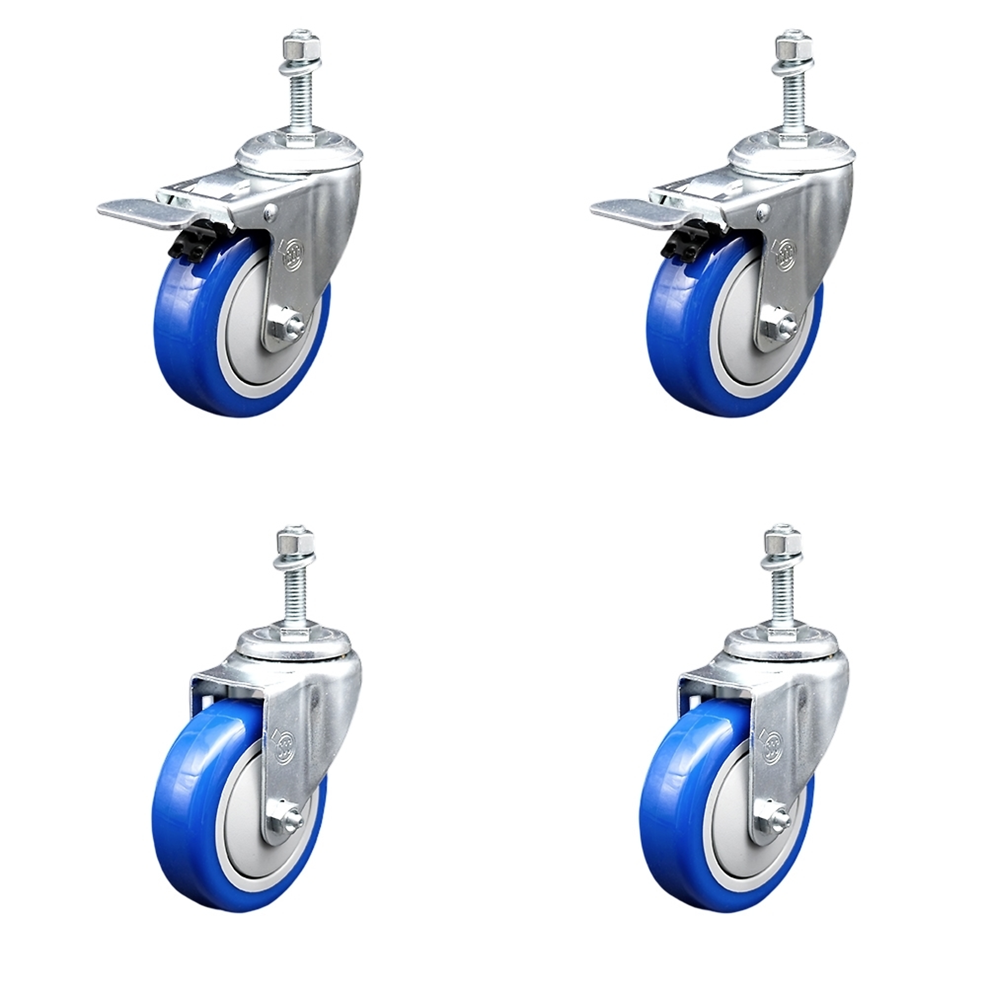 Service Caster, 4Inch x 1 1/4Inch Stem Casters, Wheel Diameter 4 in, Caster Type Swivel, Package (qty.) 4, Model SCC-TSTTL20S414-PPUB-BLUE-381615-2S2