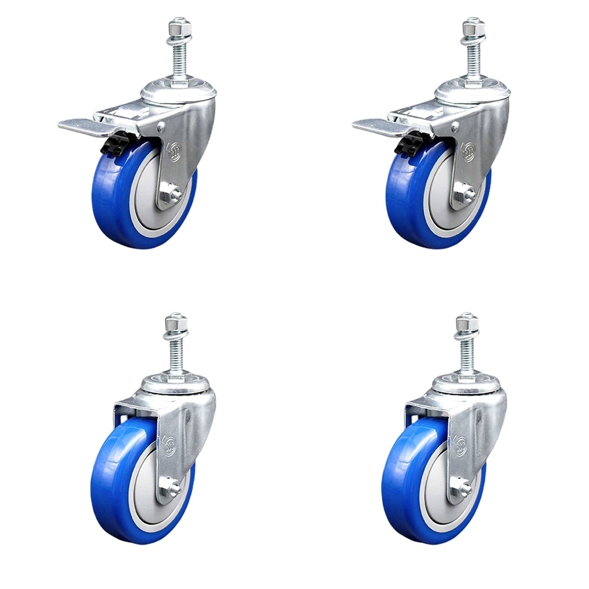 Service Caster, 4Inch x 1 1/4Inch Stem Casters, Wheel Diameter 4 in, Caster Type Swivel, Package (qty.) 4, Model SSTSTTL20S414-PPUB-BLUE-381615-2-S-2