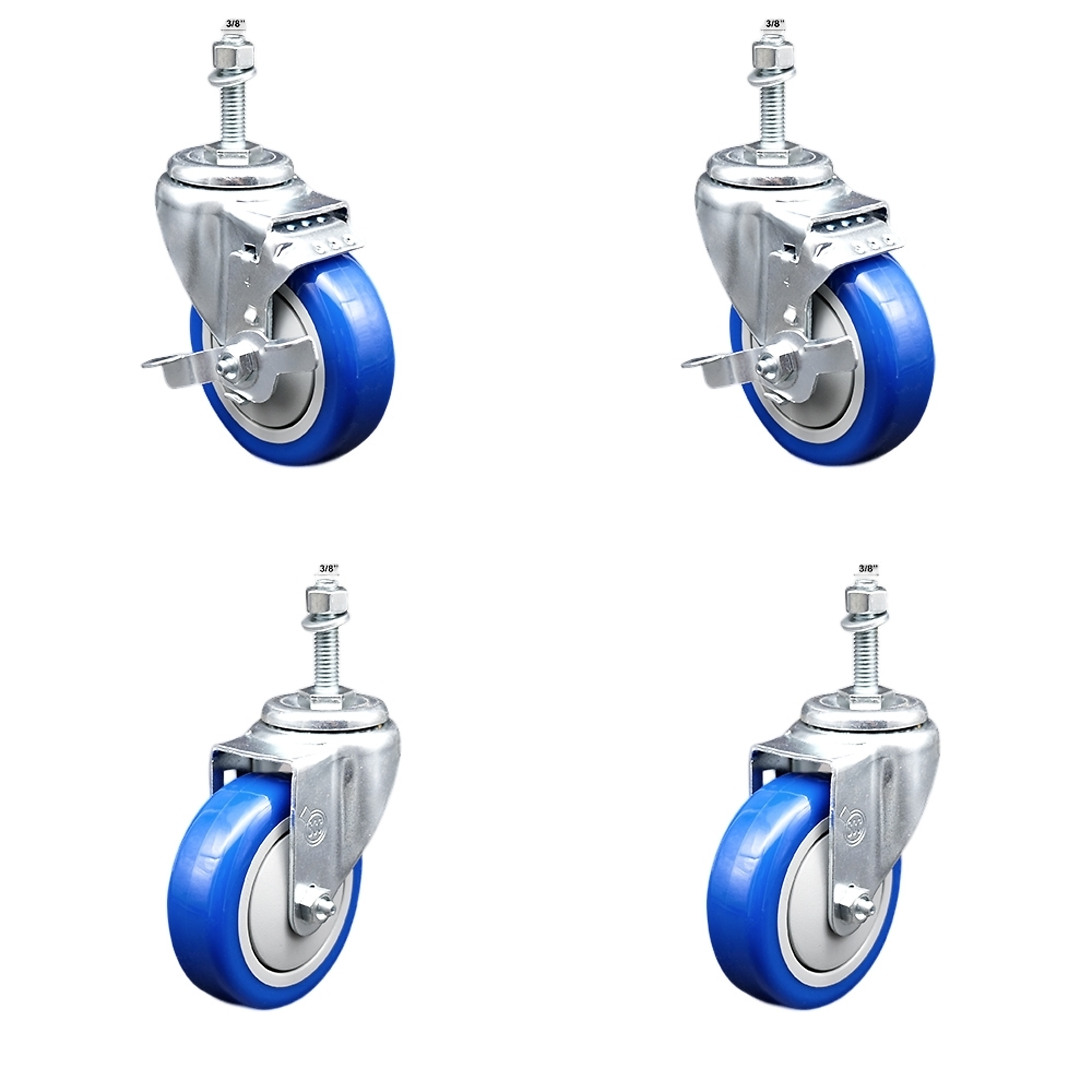 Service Caster, 4Inch x 1 1/4Inch Stem Casters, Wheel Diameter 4 in, Caster Type Swivel, Package (qty.) 4, Model SSTS20S414-PPUB-BLUE-TLB-381615-2-S2