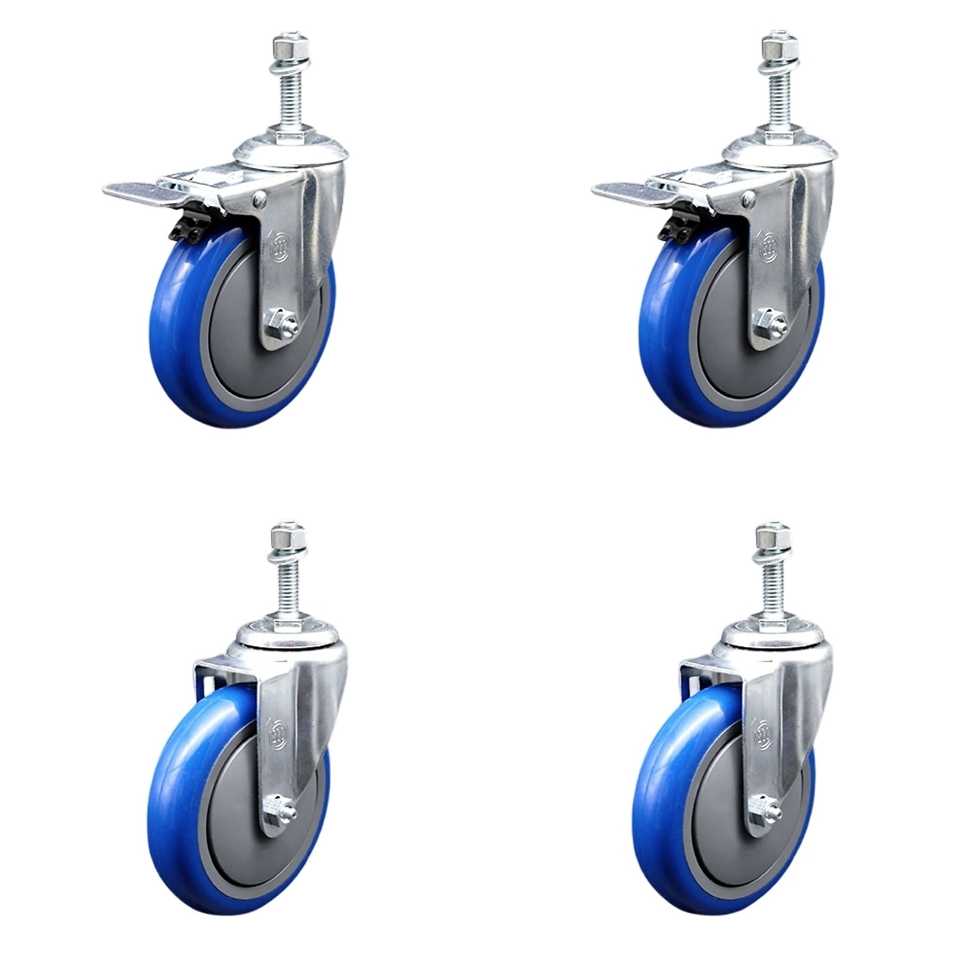 Service Caster, 5Inch x 1 1/4Inch Stem Casters, Wheel Diameter 5 in, Caster Type Swivel, Package (qty.) 4, Model SCC-TSTTL20S514-PPUB-BLUE-M1015-2-S2