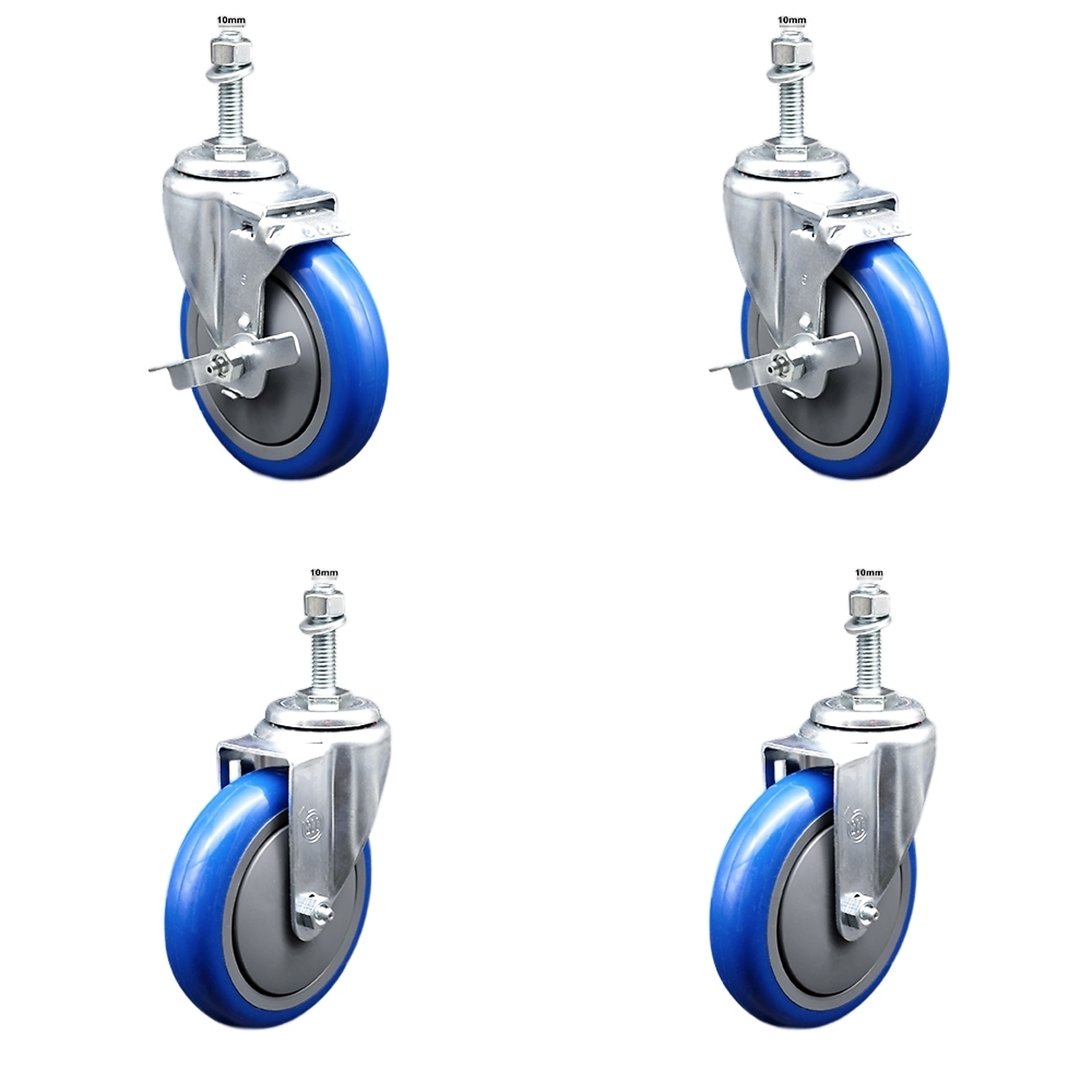 Service Caster, 5Inch x 1 1/4Inch Stem Casters, Wheel Diameter 5 in, Caster Type Swivel, Package (qty.) 4, Model SSTS20S514-PPUB-BLUE-TLB-M1015-2-S-2