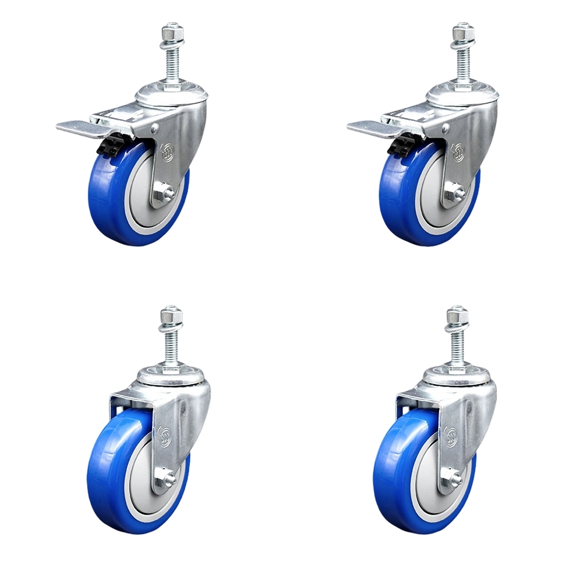 Service Caster, 4Inch x 1 1/4Inch Stem Casters, Wheel Diameter 4 in, Caster Type Swivel, Package (qty.) 4, Model SCC-TSTTL20S414-PPUB-BLUE-M1015-2-S2