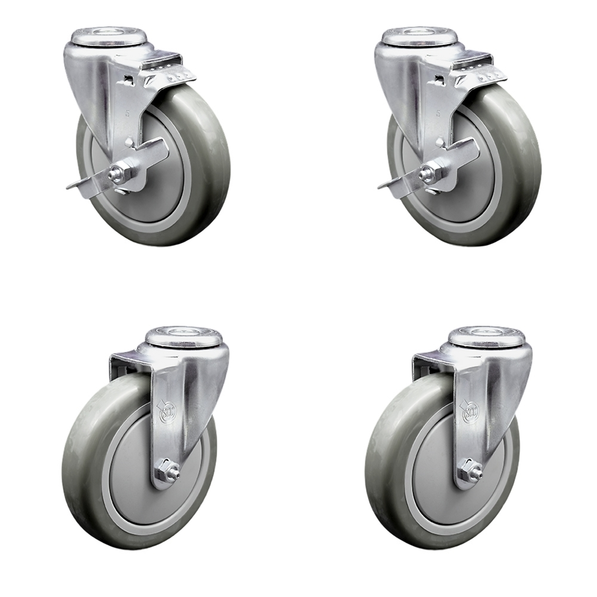 Service Caster, 5Inch x 1 1/4Inch Stem Casters, Wheel Diameter 5 in, Caster Type Swivel, Package (qty.) 4, Model SCC-BH20S514-PPUB-TLB-2-S-2