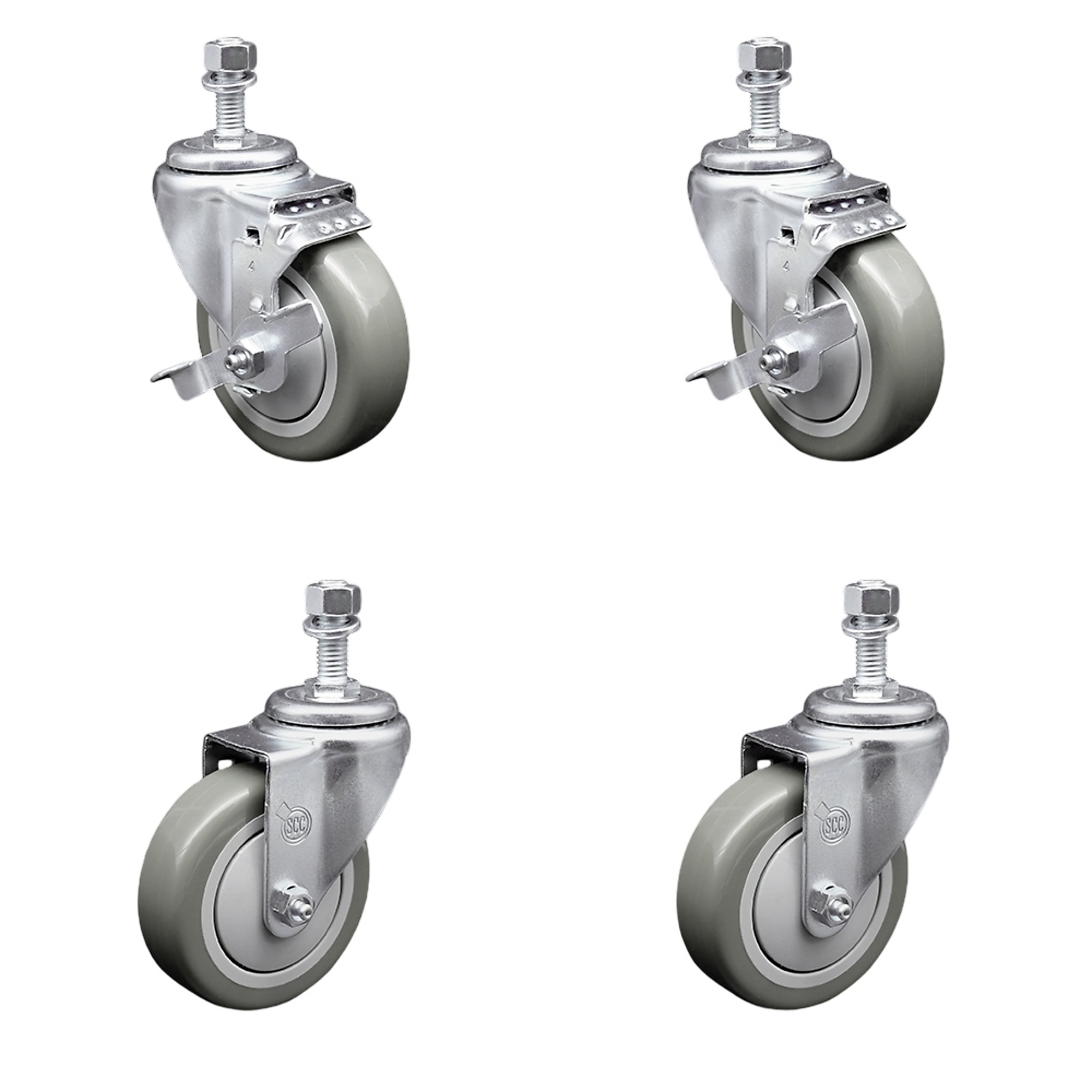 Service Caster, 4Inch x 1 1/4Inch Stem Casters, Wheel Diameter 4 in, Caster Type Swivel, Package (qty.) 4, Model SCC-TS20S414-PPUB-TLB-121315-2-S-2